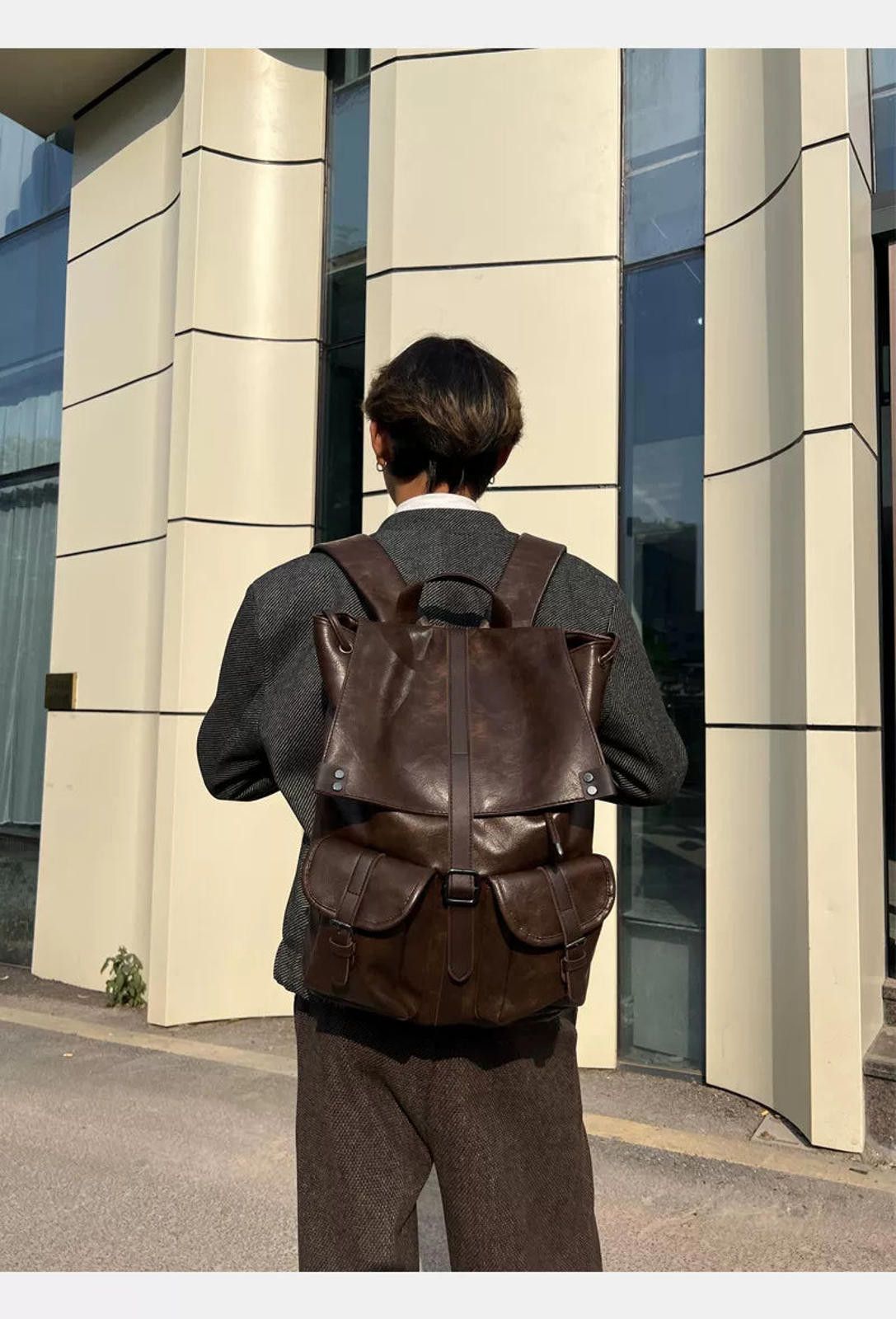 Leather Dark Brown Vintage Leather Backpack, Classic Rucksack Size ONE SIZE - 8 Thumbnail