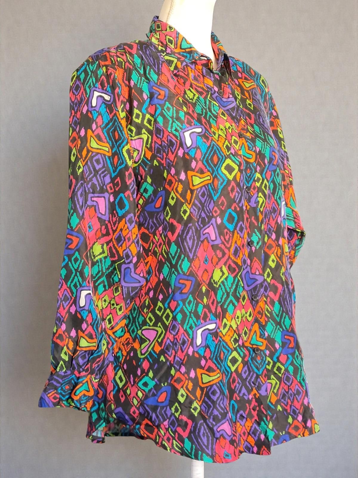 Other Capezio 100% Silk Multicolor Geometric Print Shirt Size S Size S / US 4 / IT 40 - 4 Thumbnail