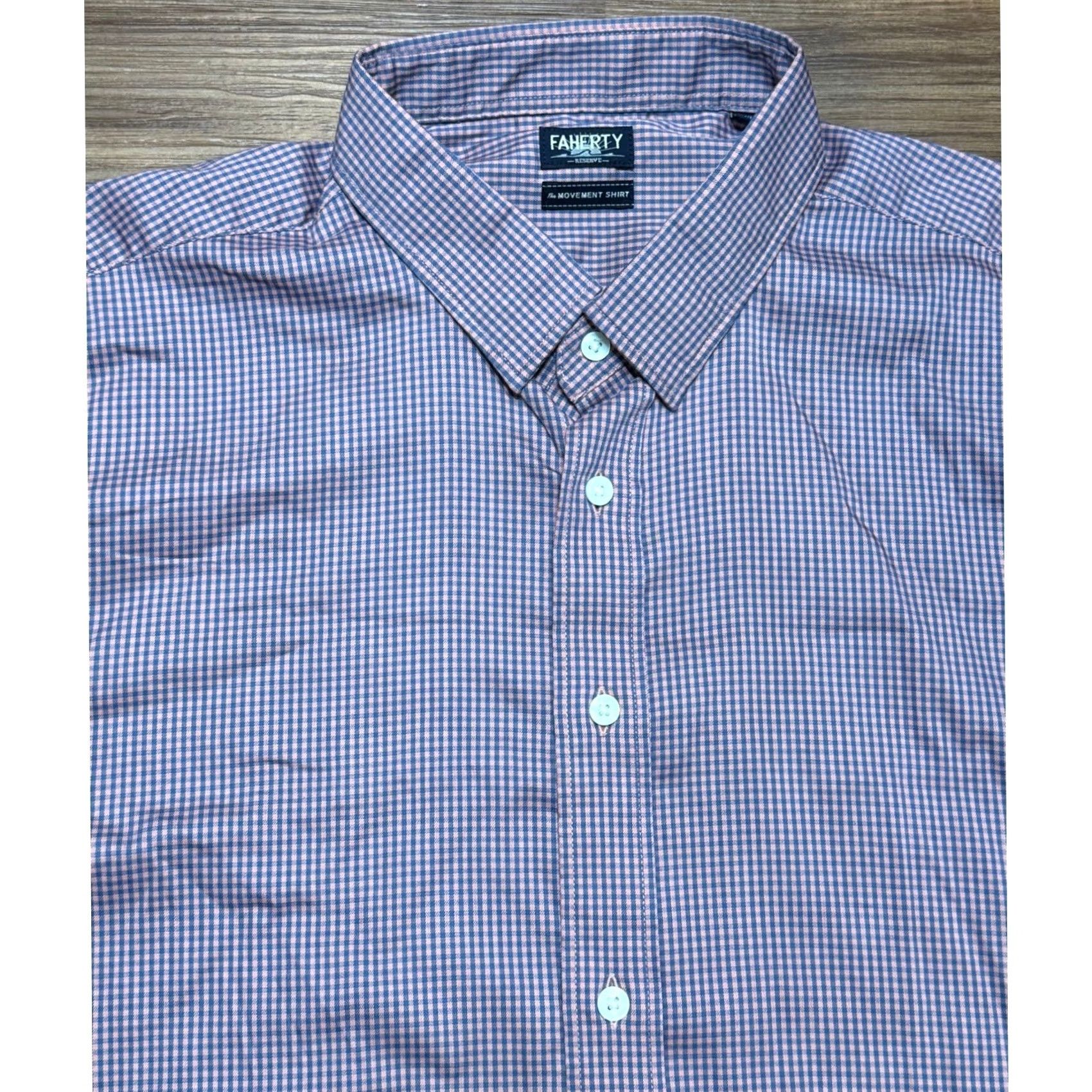 Faherty Faherty Reserve The Movement Shirt Sz XL Blue Pink Gingham Button Down Stretch Size US XL / EU 56 / 4 - 3 Thumbnail