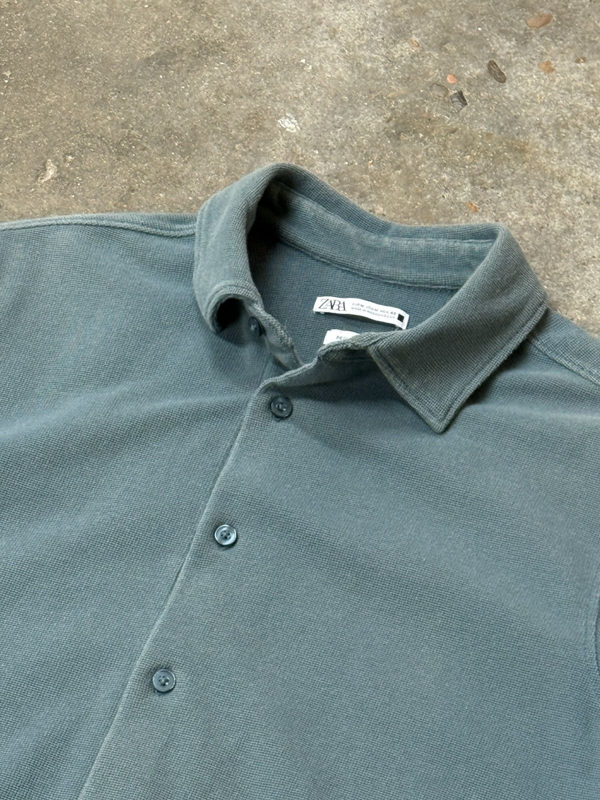 Zara Zara Seafoam Green Teal Pique Collar Button Shirt Size US M / EU 48-50 / 2 - 2 Thumbnail