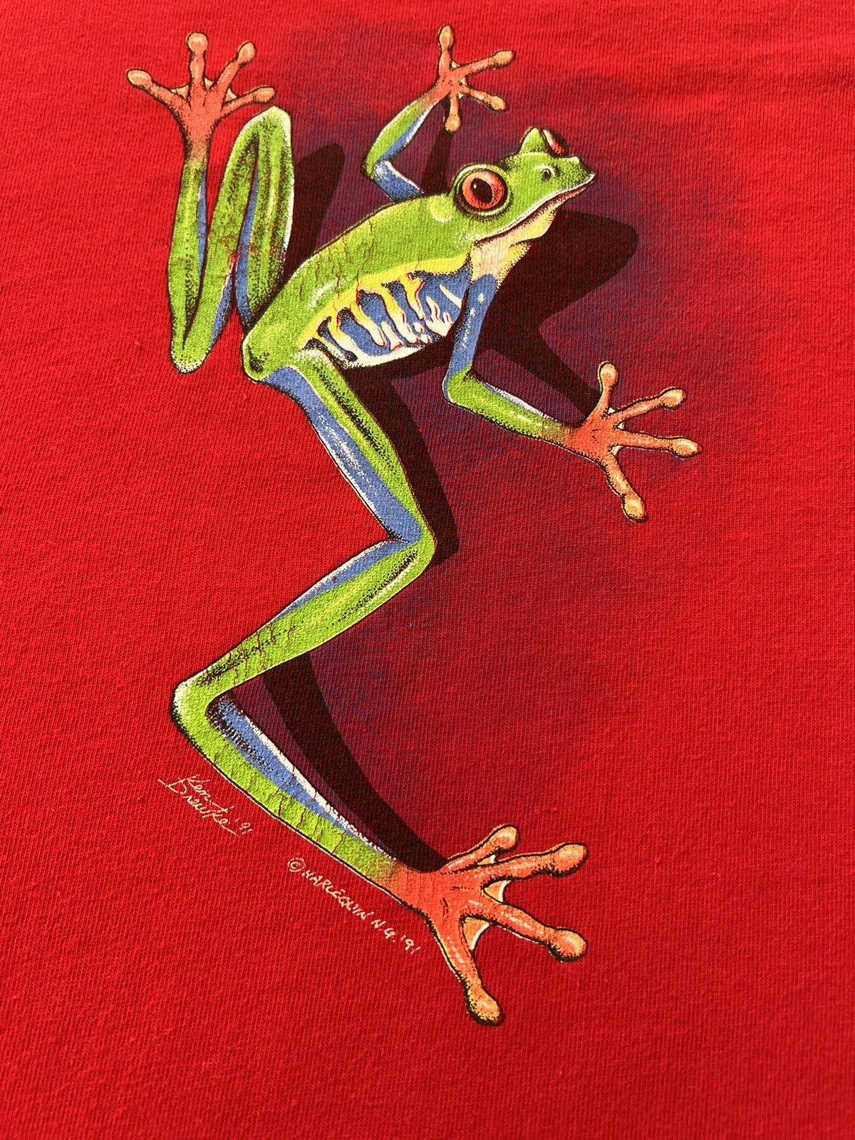 Vintage Vintage 1991 Harlequin Frog Ken Drewke Nature Red T-shirt Size US XL / EU 56 / 4 - 10 Thumbnail