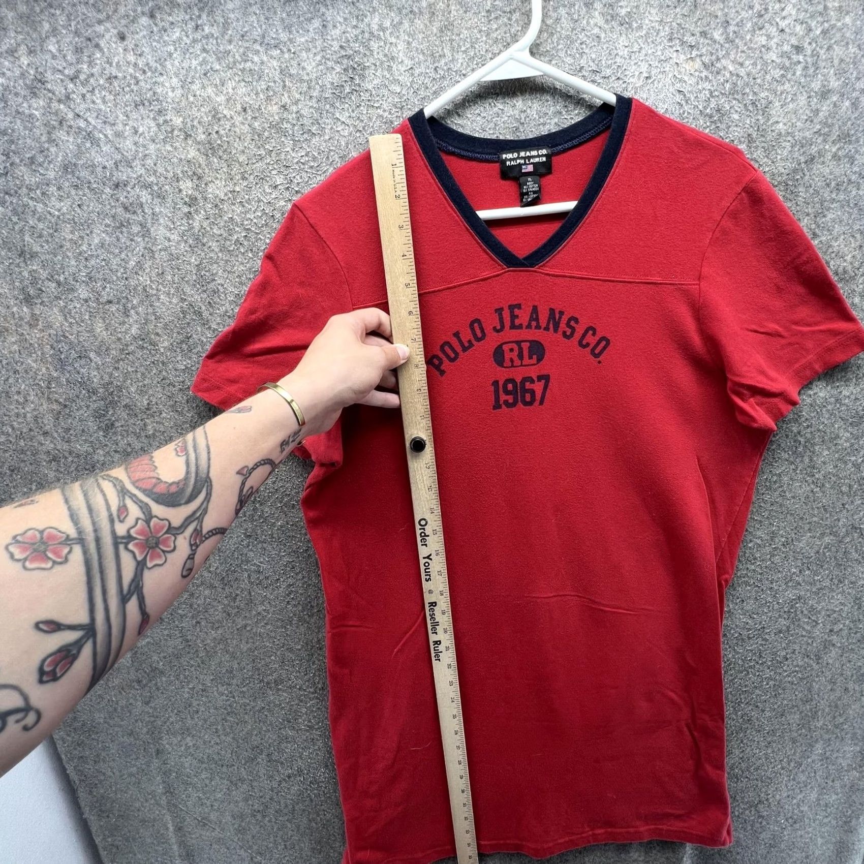 Ralph Lauren Polo Jeans Ralph Lauren Dress Shirt Womens XL Red V Neck 1967 Logo Graphic Tee Shirt Dress Ladies XL Red Polo Jeans Co. RL 1967 Logo Size XL / US 12-14 / IT 48-50 - 5 Thumbnail