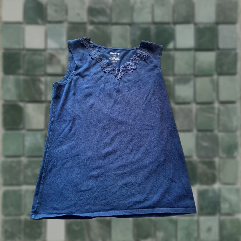 Vintage White Stag Sleeveless Shirt Womens Large L Blue Laced neckline Size L / US 10 / IT 46 - 1 Thumbnail