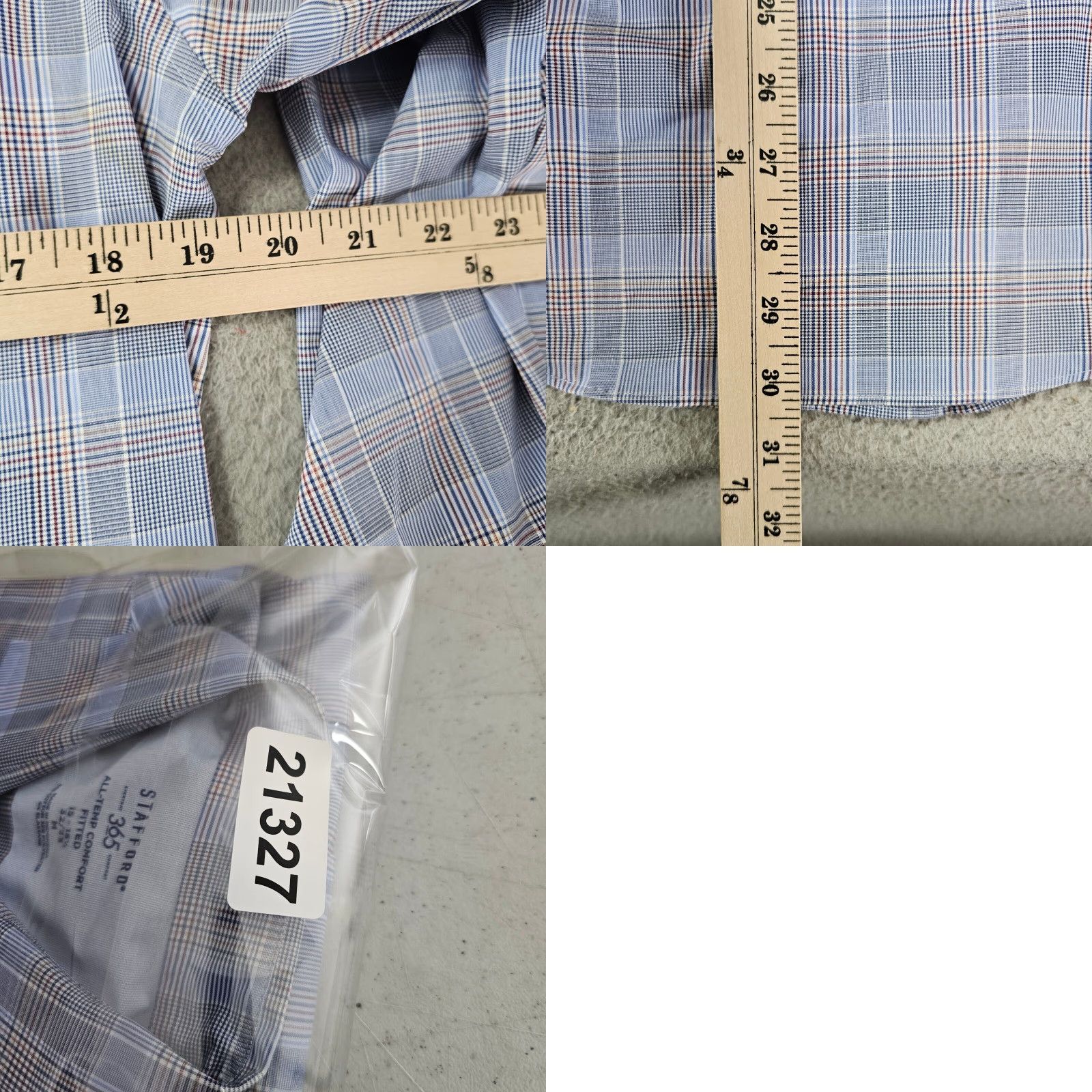 Stafford Stafford Dress Shirt Mens 15.5 32/33 Blue Check Button Up Collared Slim Comfort Non-Iron Wrinkle Resistant Size 40R - 8 Thumbnail