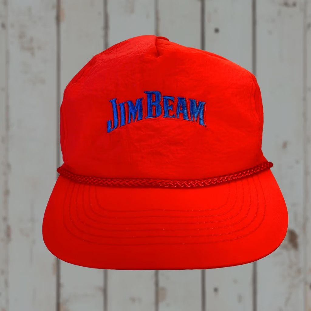 Vintage VINTAGE Jim Beam Snapback Trucker Hat Red Embroidered 90s Unisex Adults One Size Cap Hats Mens Girls Womens Size ONE SIZE - 1 Thumbnail