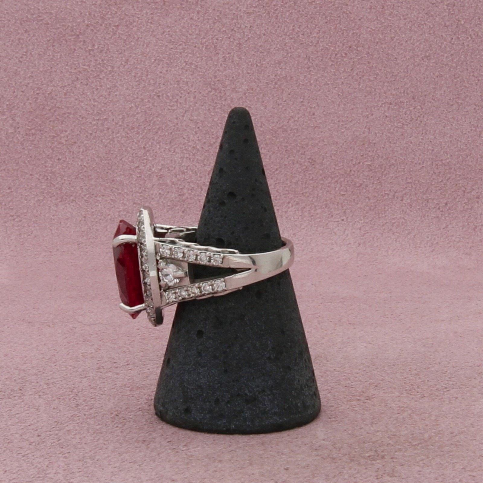 Sterling Silver sterling silver ruby & cz halo cocktail ring size 6.5 Size ONE SIZE - 4 Thumbnail