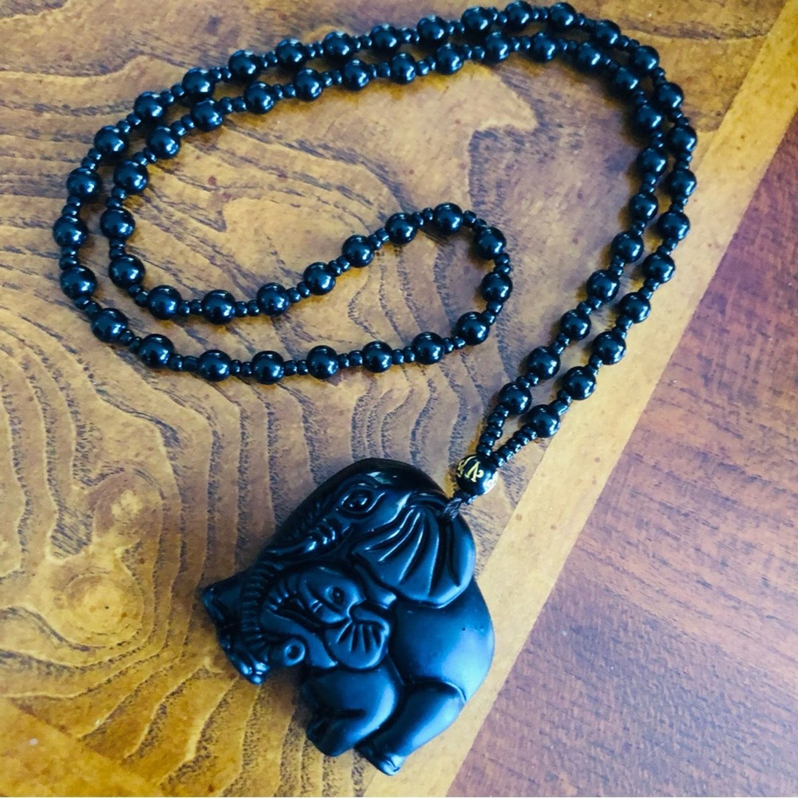 Handmade Hand crafted black chalcedony elephant stone necklace Size ONE SIZE - 2 Thumbnail