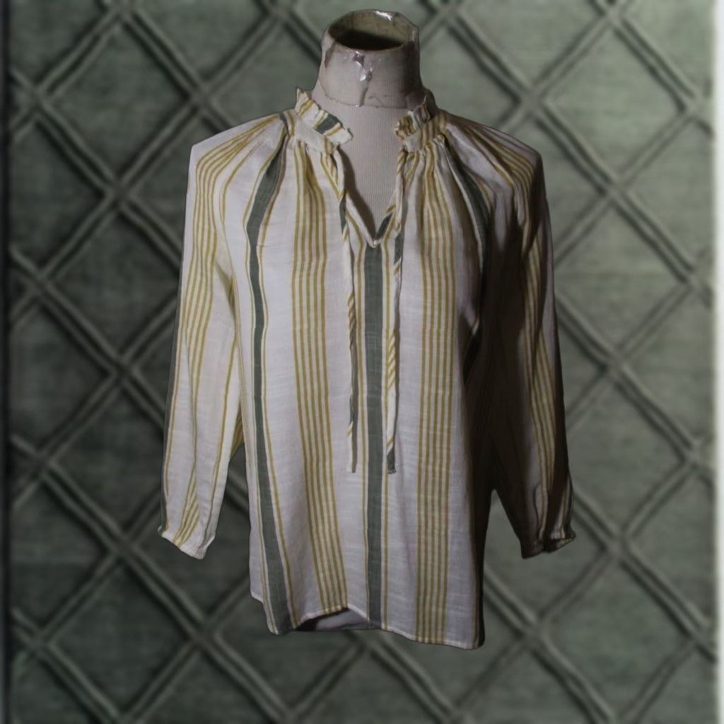 Lucky Brand Lucky Brand Shirt Women XS Yellow Green V-Neck Rope Tie 3/4 Sleeve Size XS / US 0-2 / IT 36-38 - 1 Thumbnail