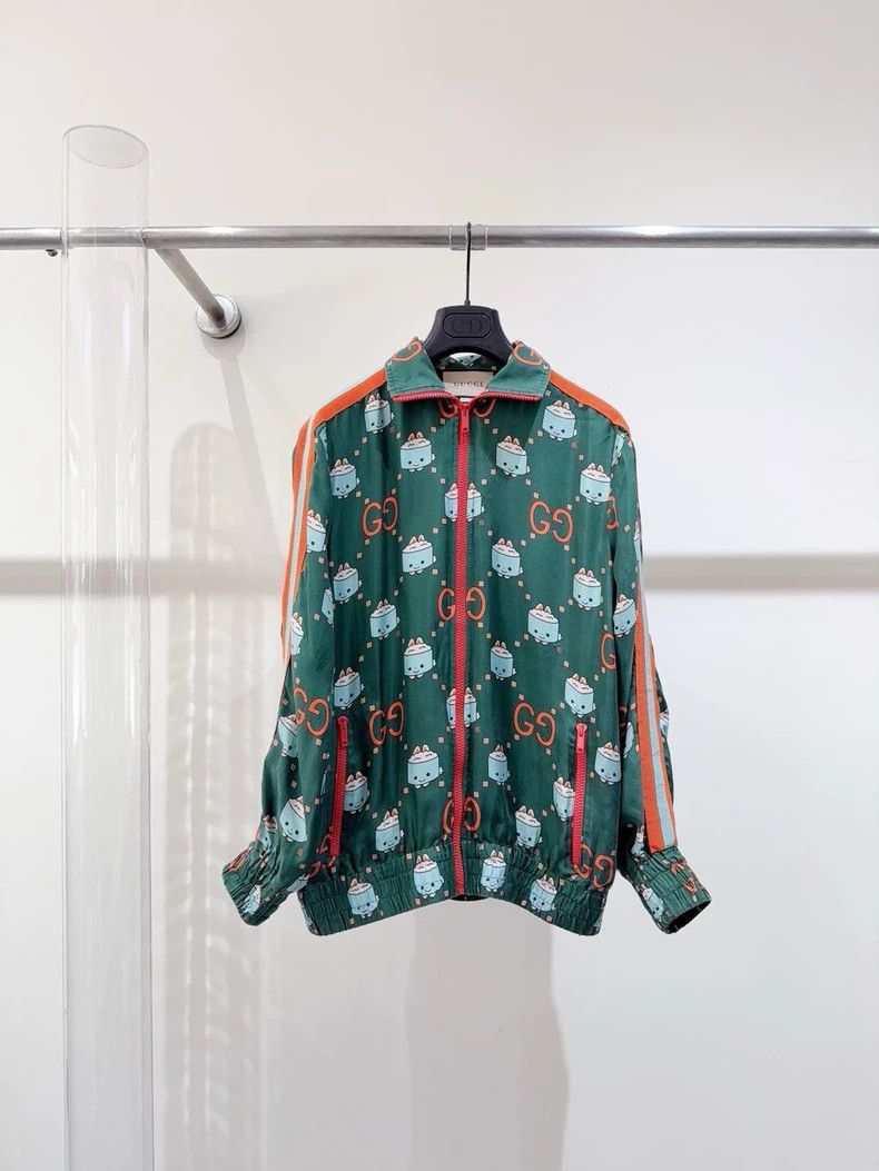 Gucci Gucci Green Satin Jacket with Unique Pattern Size US XS / EU 42 / 0 - 1 Thumbnail