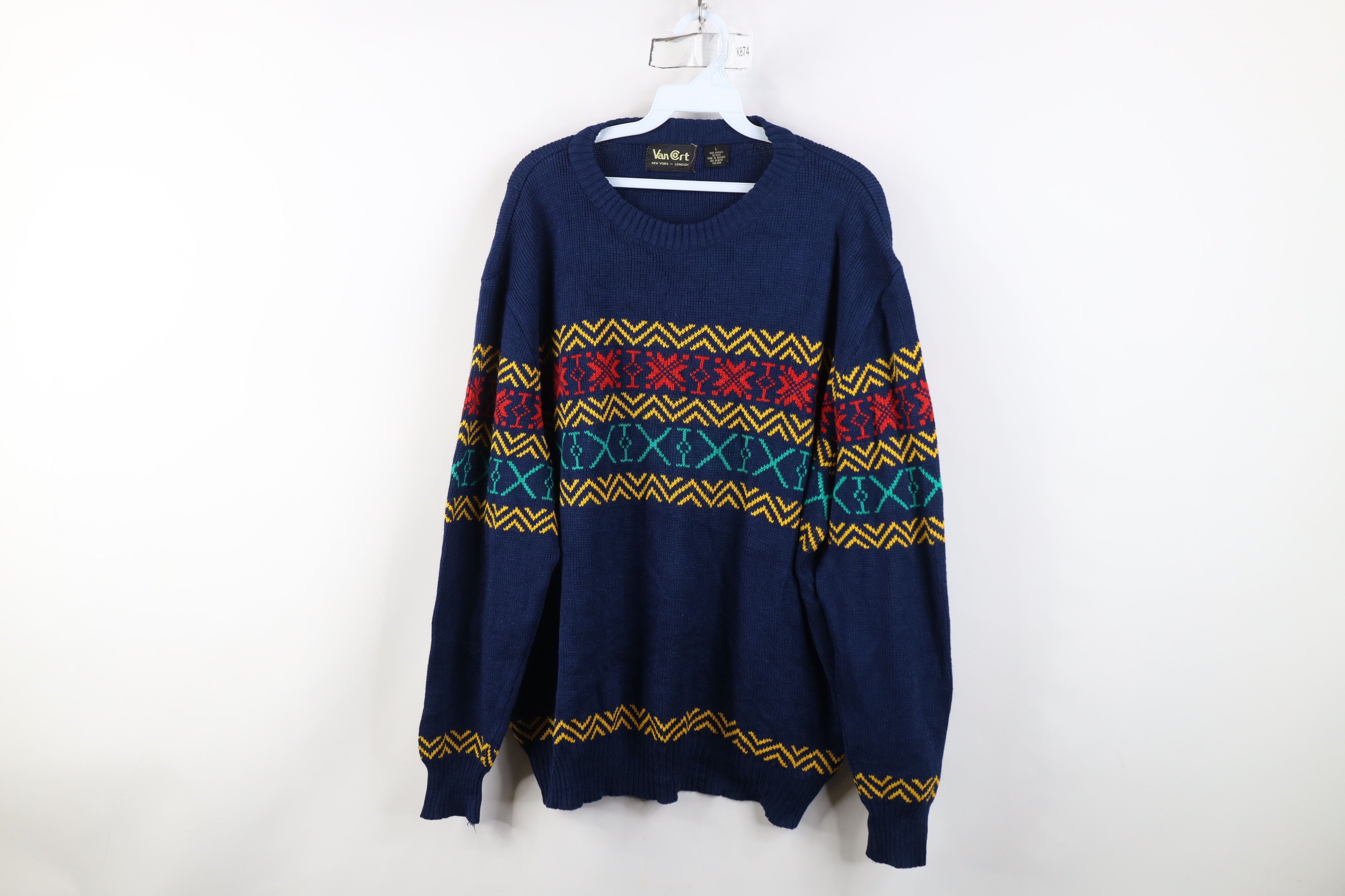Vintage Vintage 70s Streetwear Fair Isle Snowflake Knit Sweater Size US L / EU 52-54 / 3 - 1 Thumbnail