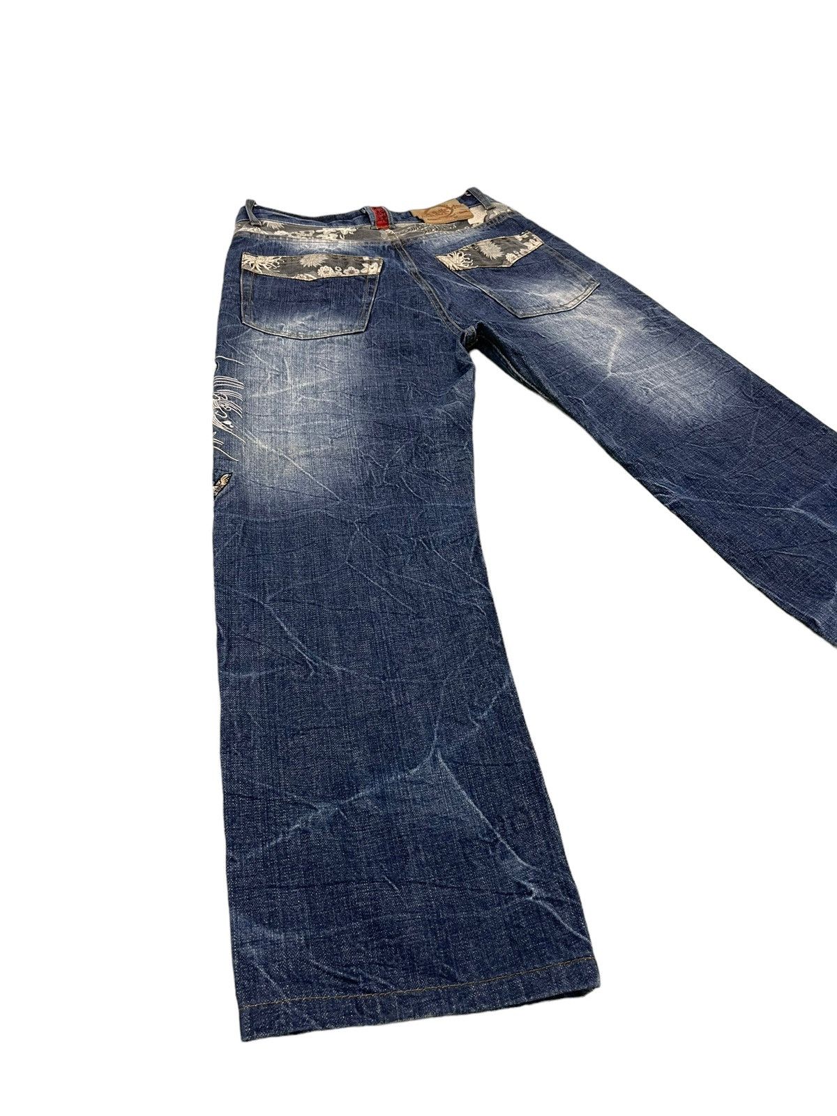 Japanese Brand Embroidery Jeans Kara Kuri Tamashi Koi Fish Regular Fit 6🟦6 Size US 31 - 13 Thumbnail