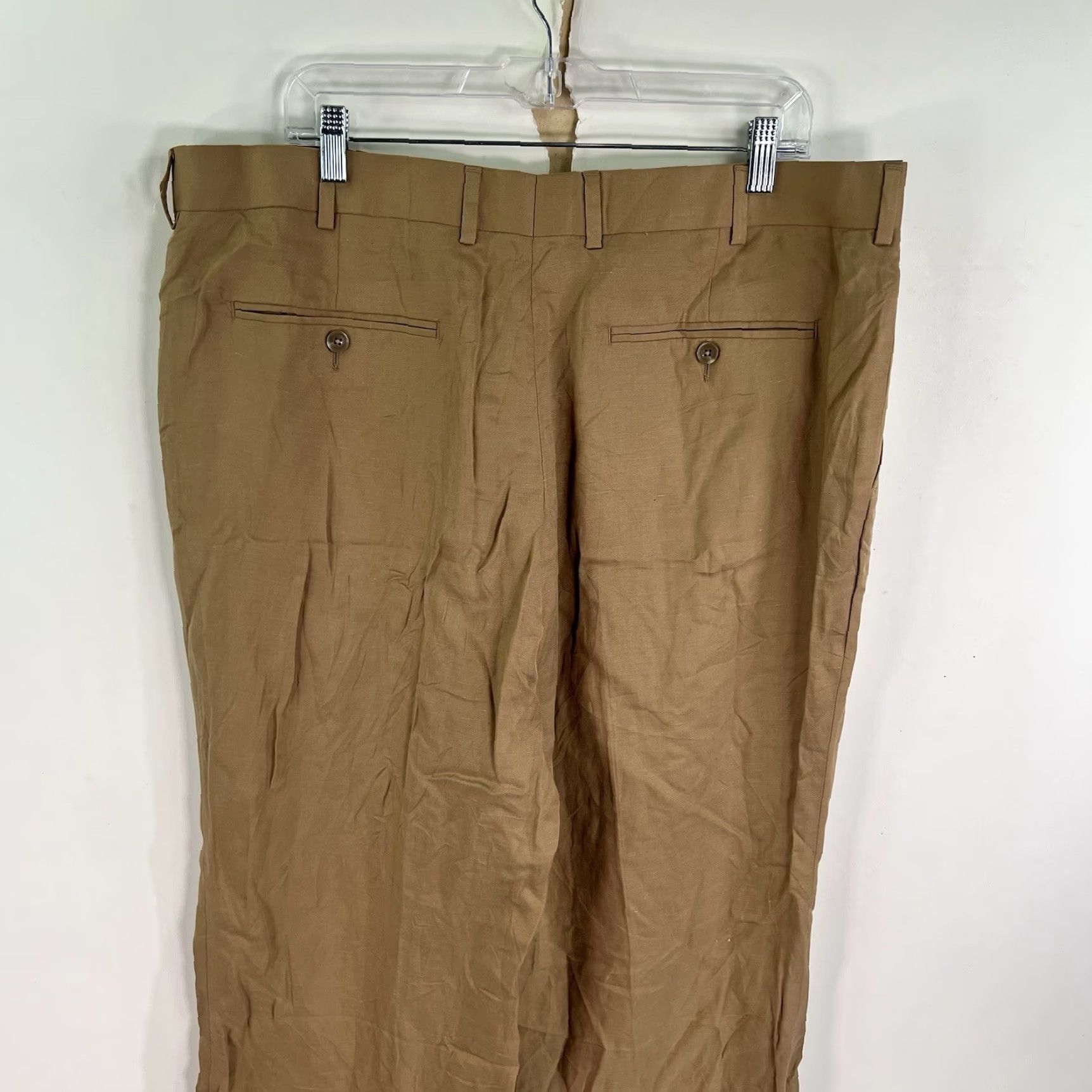 Vintage J. Ferrar Relaxed Linen Blend Pants Mens XL (40-42) Tan Linen Lyocell Flat Front Zip 32in Inseam Straight Leg Dress Pants Mens Size US 40 / EU 56 - 6 Thumbnail