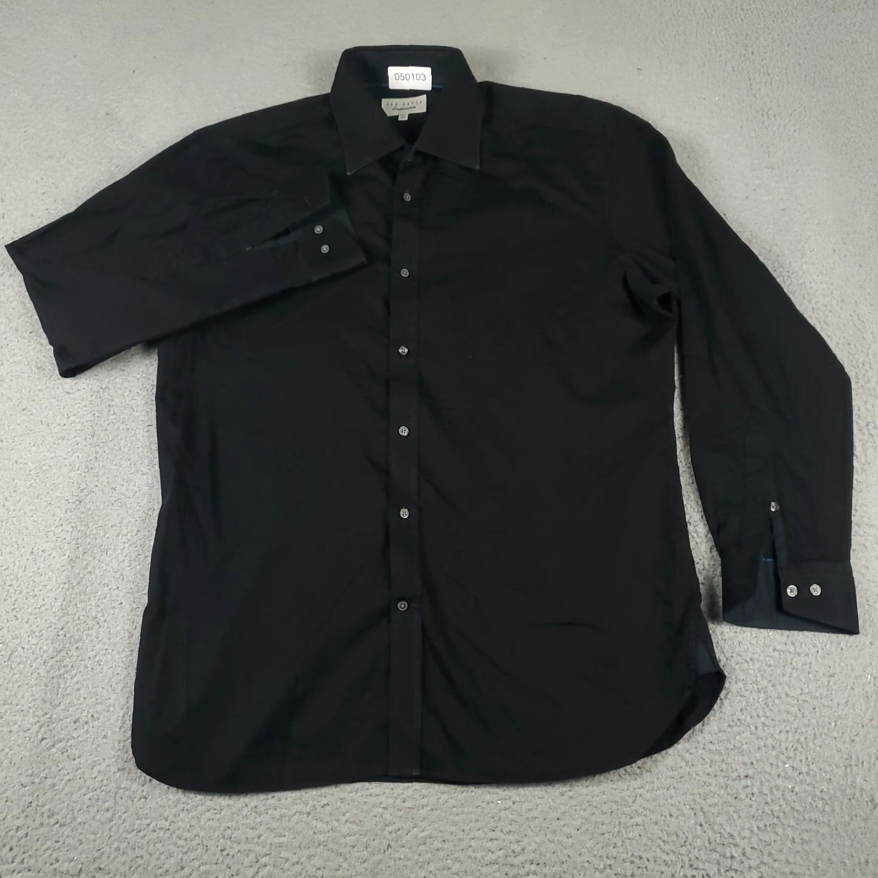 Ted Baker TED BAKER LONDON Dress Shirt Mens 16.5 Black Button Up Long Sleeve Adult Regular 16.5 Black Classic Modern Mens Size 42R - 2 Thumbnail