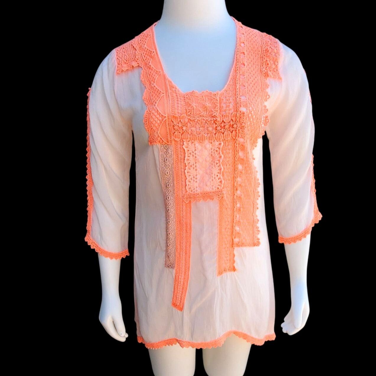 Johnny Was Johnny Was Size M Sheer White Boho Tunic Top Long Sleeves wi Size M / US 6-8 / IT 42-44 - 6 Thumbnail