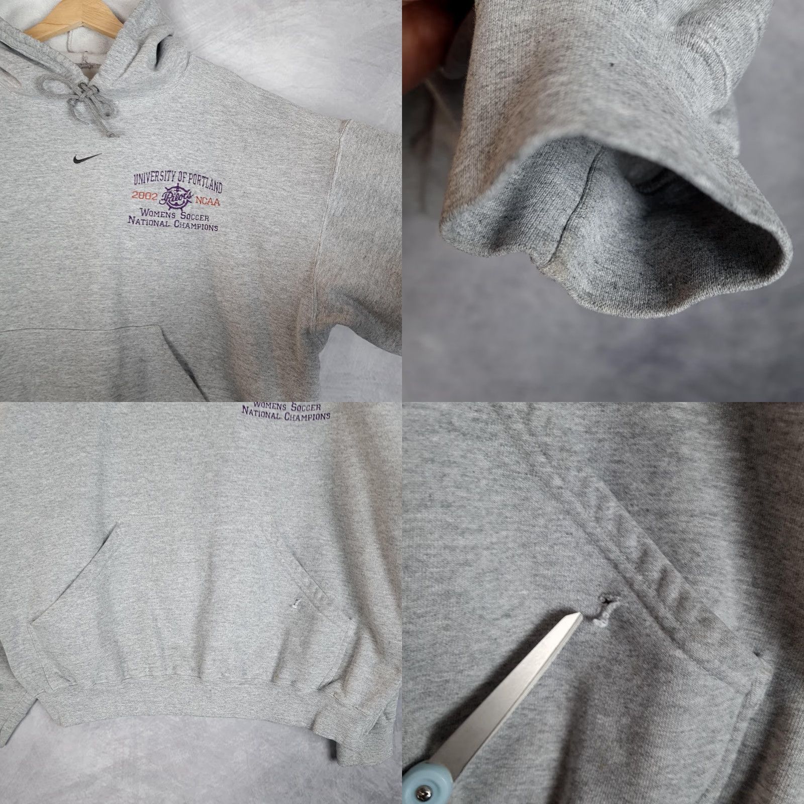 Nike VINTAGE Nike Hoodie Mens Large Gray Sailor University of Portland Pilots 2002 NCAA Womens Soccer National Champions Swoosh Embroidery Size US L / EU 52-54 / 3 - 9 Thumbnail