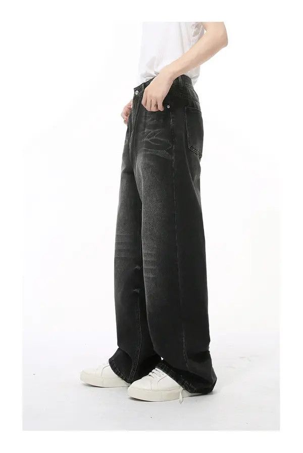 Japanese Brand Kan Vintage Washed Lightning Pattern Wide Leg Loose Jeans Size US 32 / EU 48 - 3 Thumbnail