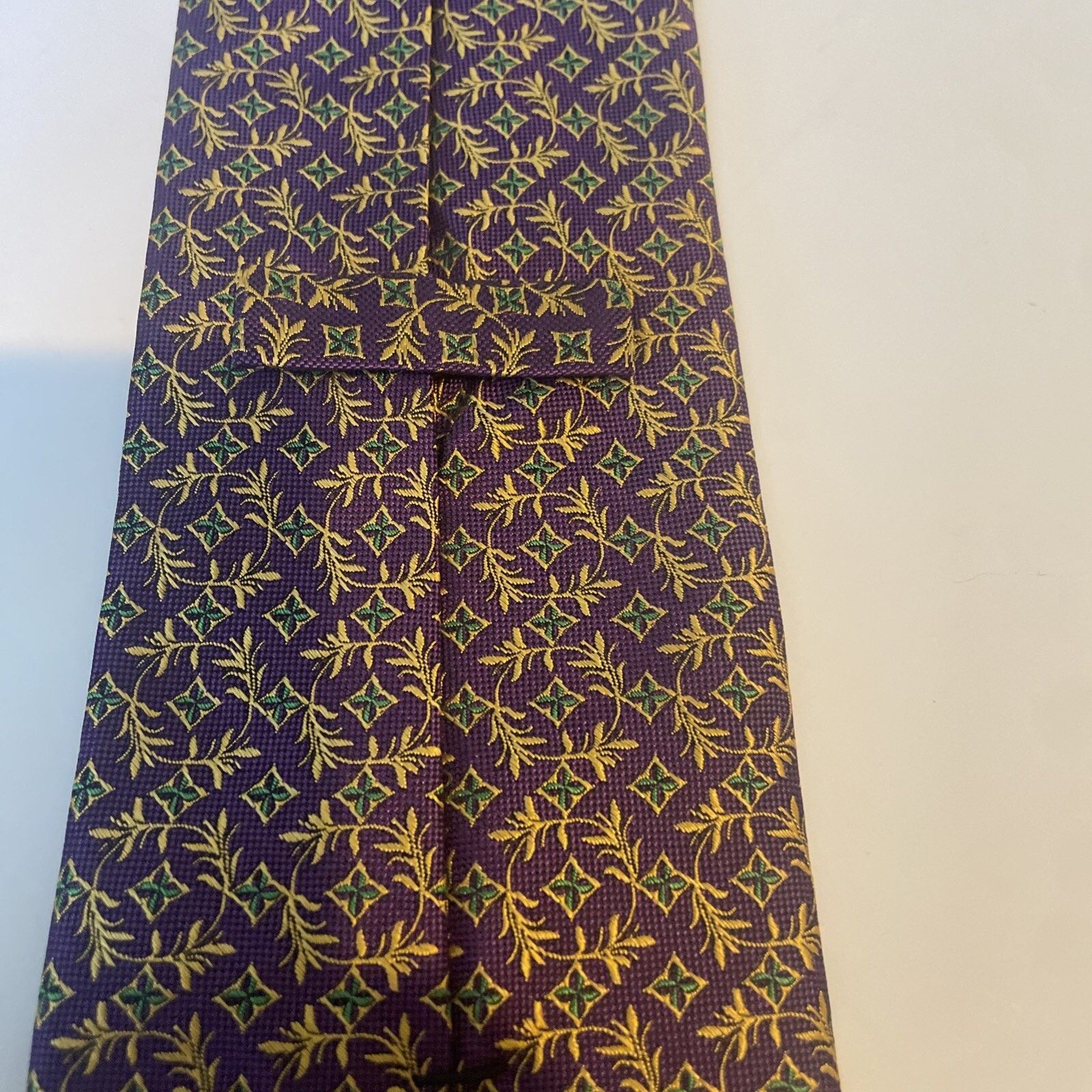Hickey Freeman HICKEY FREEMAN Men's 100% Silk Tie Purple Green Gold Floral Size ONE SIZE - 5 Thumbnail