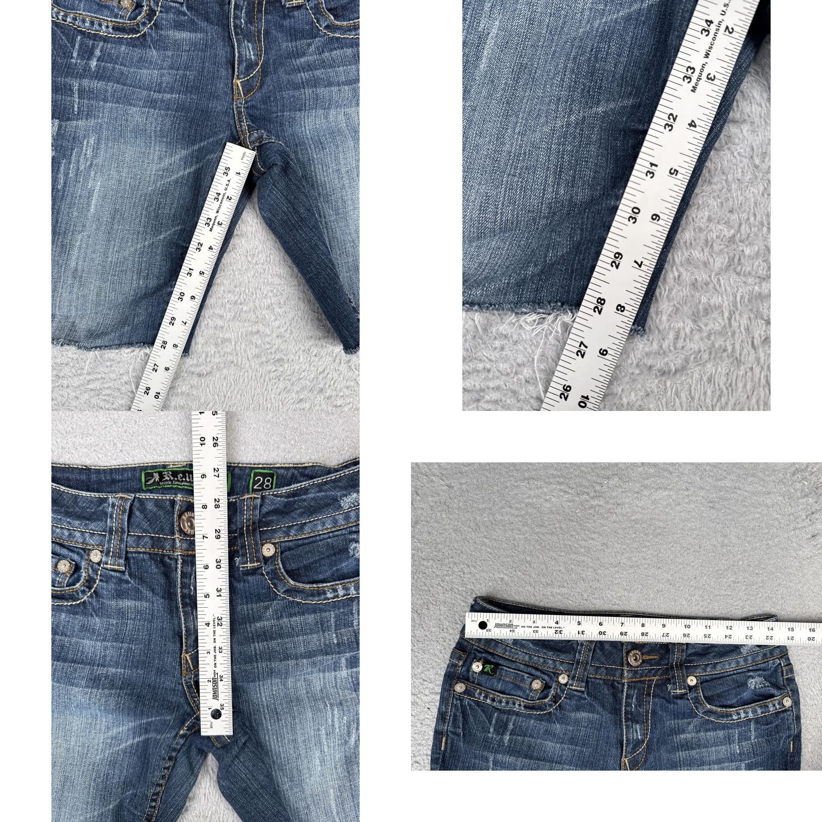 Denime R.E.U.S.E Denim Shorts Womens 28 Blue Cutoff Raw Hem Embroidered Distressed Cross Back Pockets Size 28" / US 6 / IT 42 - 8 Thumbnail