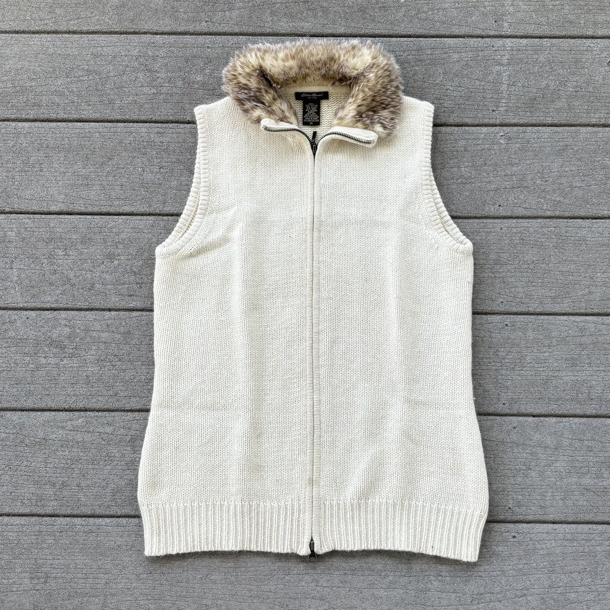 Eddie Bauer Eddie Bauer Knit Zip Vest Faux Fur Collar Womens M Cream Size M / US 6-8 / IT 42-44 - 5 Thumbnail