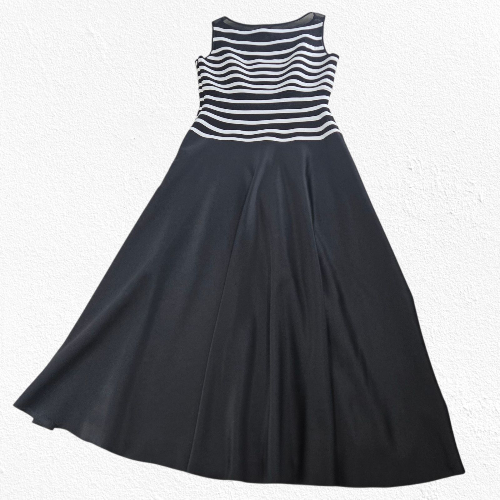 Other Black White Striped Illusion Bodice Evening Dress Size 12 Size XL / US 12-14 / IT 48-50 - 2 Thumbnail