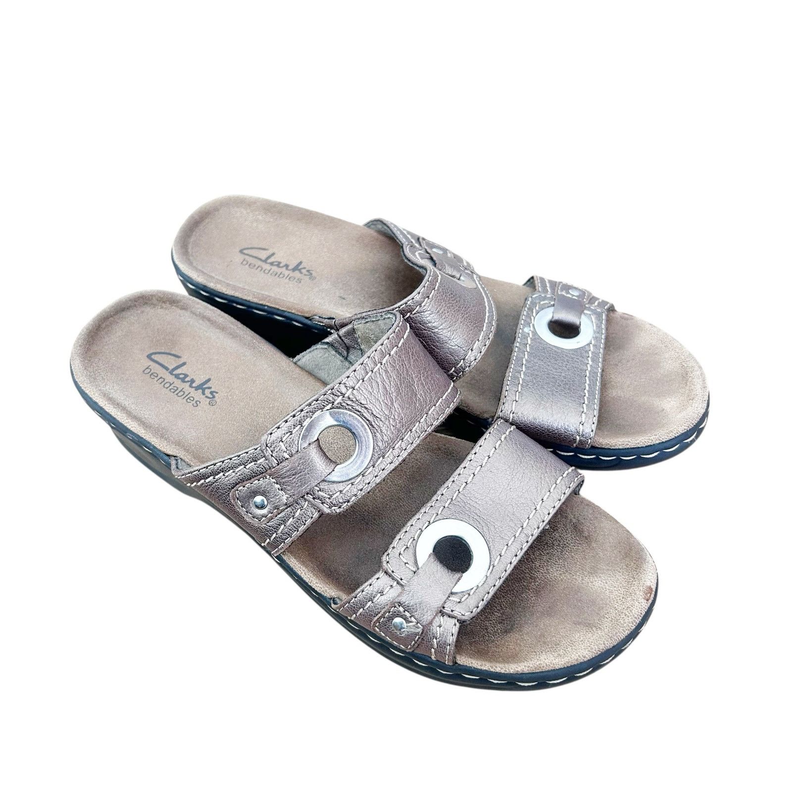 Clarks Clarks Bendables Silver Metallic Slide Sandals Sz 6.5 Size US 6.5 / IT 36.5 - 1 Thumbnail