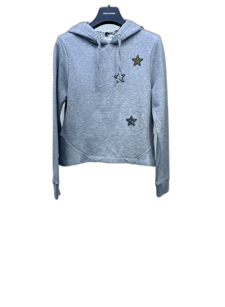 Valentino Valentino Gray Star Embroidered Hooded Sweatshirt Size S / US 4 / IT 40 - 1 Thumbnail