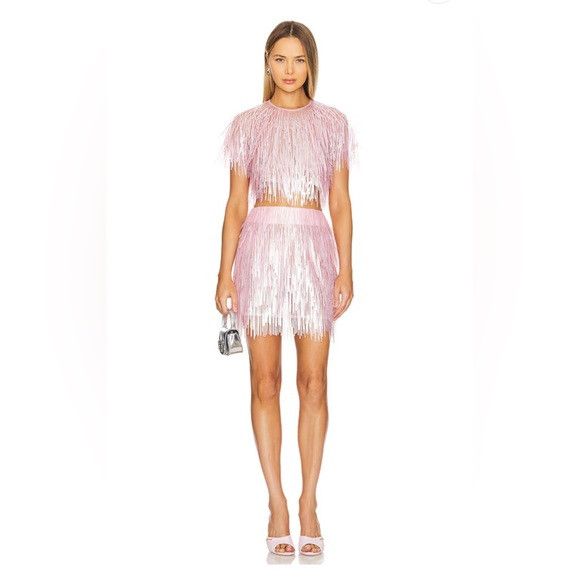 Other MARIANDREE GAITAN Paula Elegant Pink Fringe Skirt SMALL Size 26" / US 2 / IT 38 - 1 Thumbnail