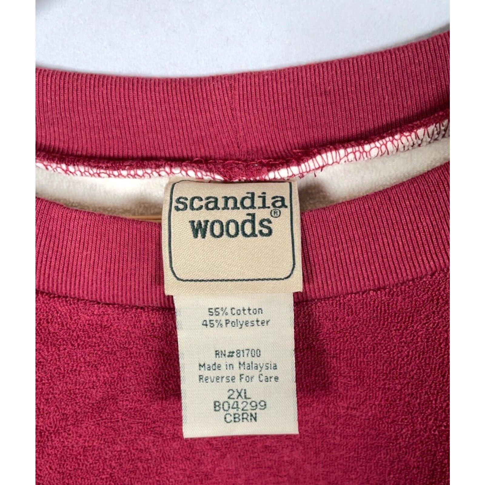 Vintage VTG Scandia Woods Sweatshirt Crewneck Adult 2XL Dark Red Terry Cloth Solid Retro 90s Mens Size US XXL / EU 58 / 5 - 4 Thumbnail
