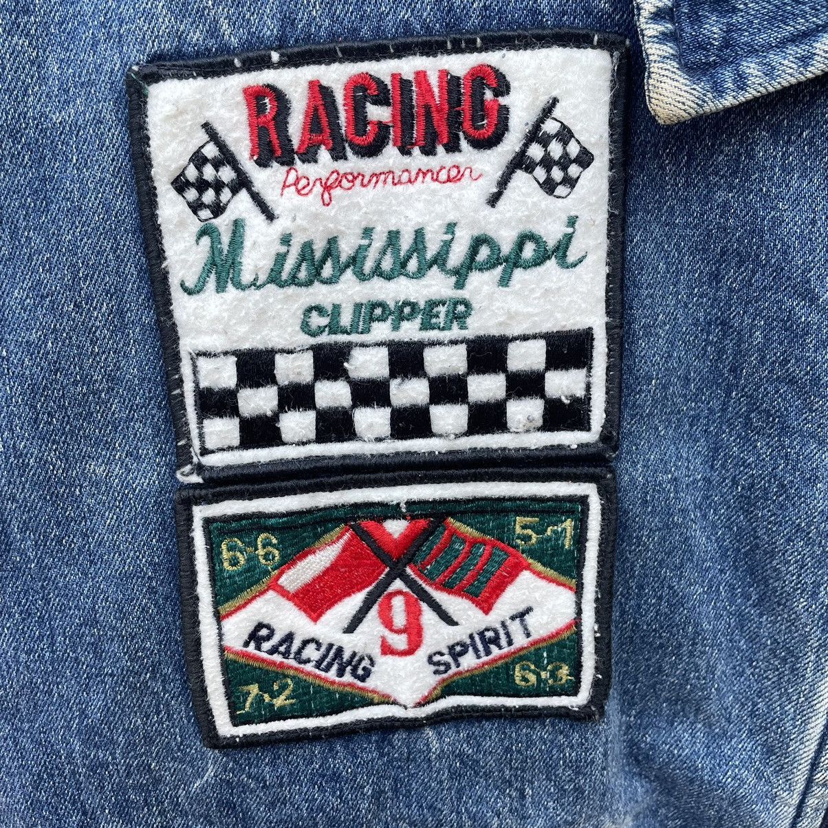 Japanese Brand × Vintage 🇯🇵Sugar Kids Stoned Wash Patchwork Racing Spirit Denim Jacket Size US M / EU 48-50 / 2 - 6 Thumbnail