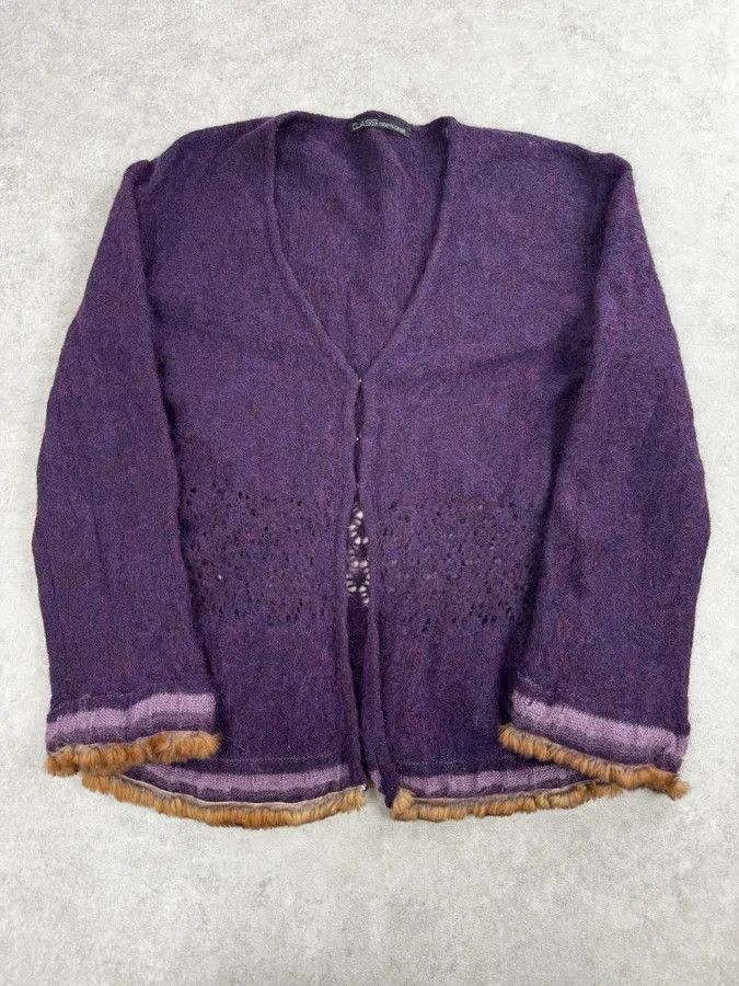 Roberto Cavalli 2000s Roberto Cavalli Purple Wool Obscure Cardigan Sweater Size M / US 6-8 / IT 42-44 - 1 Thumbnail