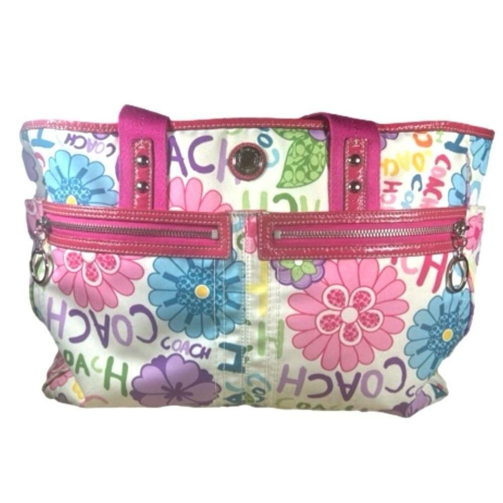 image of Coach Poppy Daisy Graffiti Floral Nylon Tote | Diaper Bag in Pink, Women's
