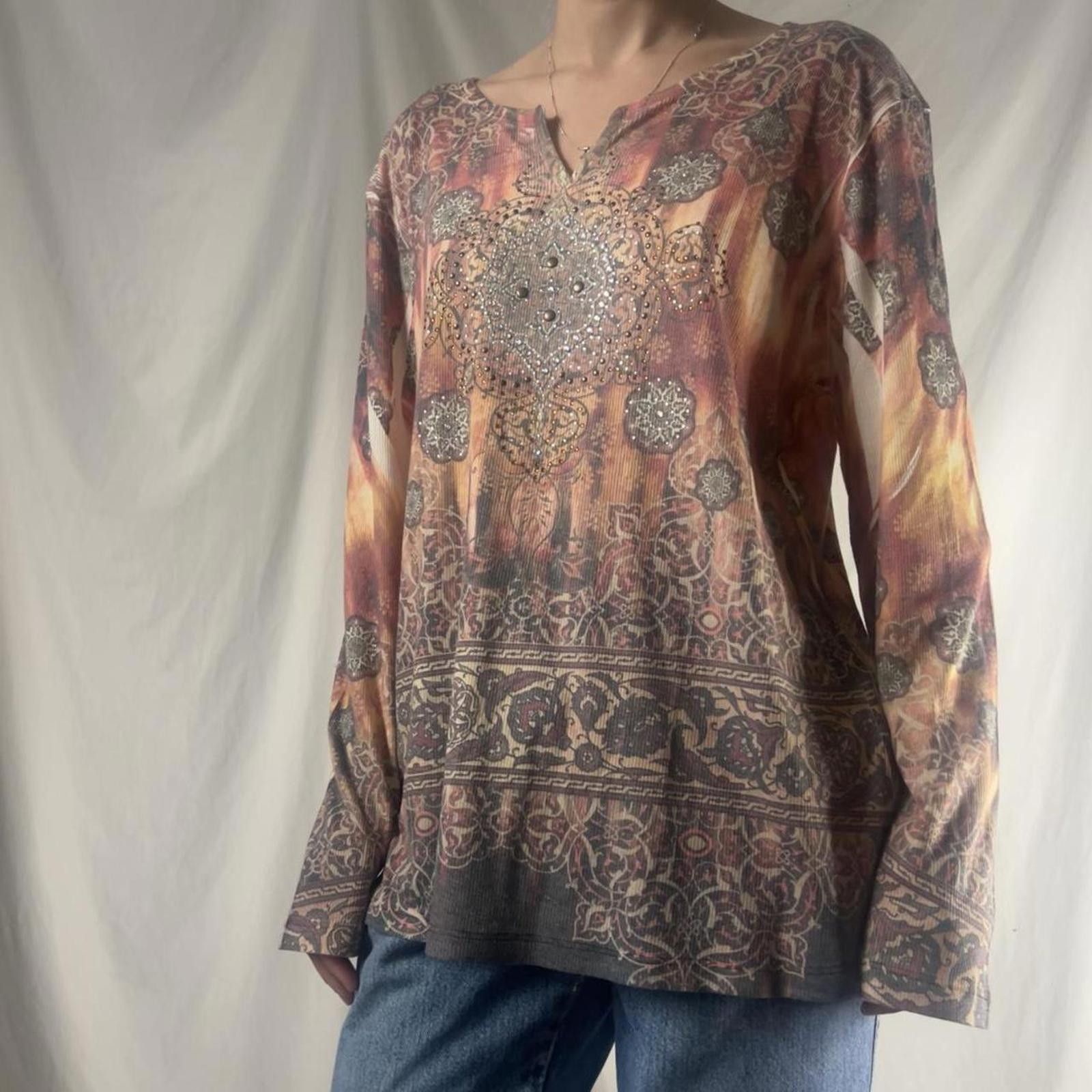Other Vintage Y2K Kiara Rhinestone Long Sleeve Top Size XXL / US 16-18 / IT 52-54 - 3 Thumbnail