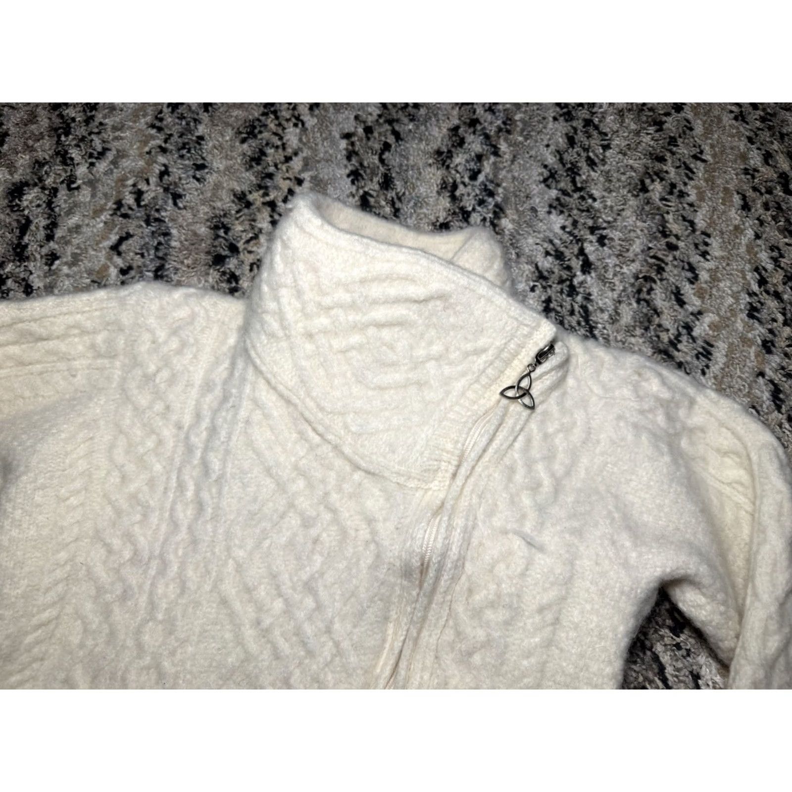 Vintage Aran Crafts Sweater Women Zip Merino Wool Asymmetrical Cable Knit Fisherman S Ivory Size S / US 4 / IT 40 - 4 Thumbnail