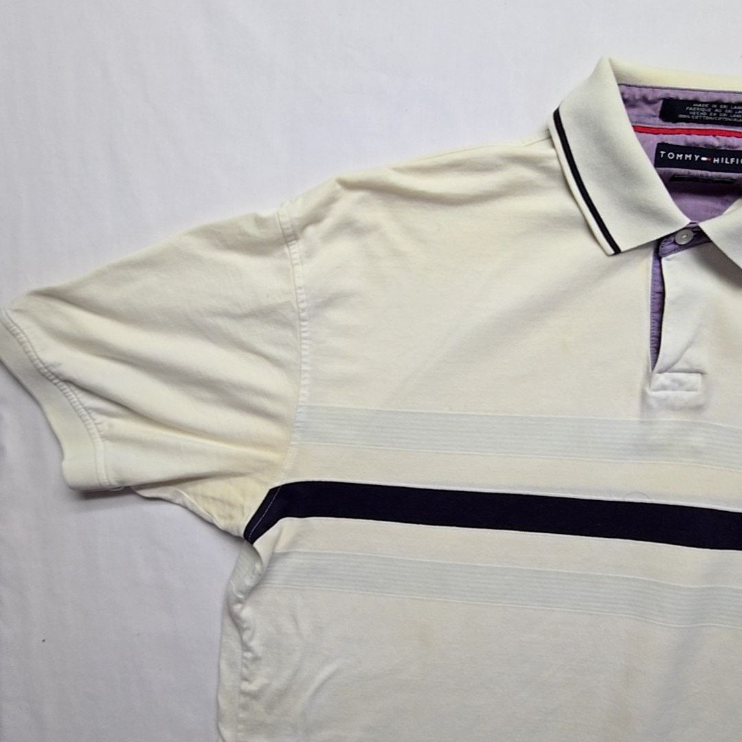 Tommy Hilfiger Vintage Tommy Hilfiger Polo Striped White Ivory XL Shirt Size US XL / EU 56 / 4 - 2 Thumbnail