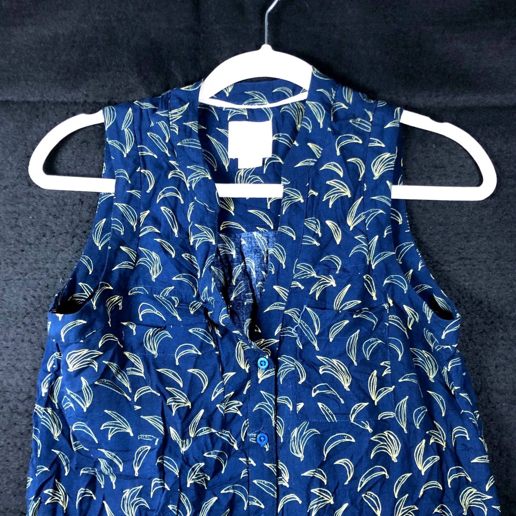 Anthropologie Maeve Blouse Blue Banana Print Sleeveless Button Down 0 Womens Vintage Size XS / US 0-2 / IT 36-38 - 3 Thumbnail