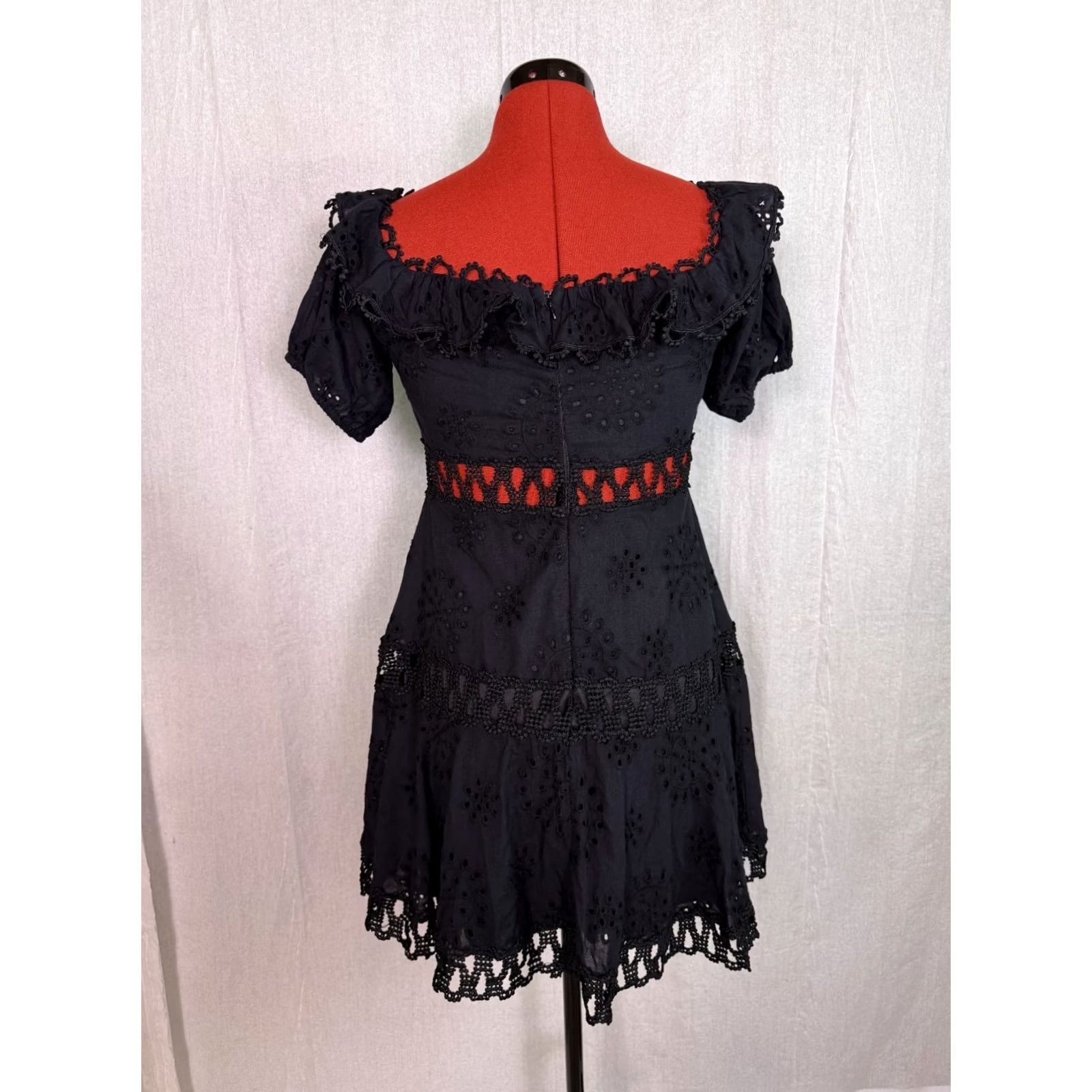 Vintage VINTAGE BANJUL Dress Womens Size Medium Black Lace Ruffle Mini Goth Cotton D915 Size M / US 6-8 / IT 42-44 - 4 Thumbnail
