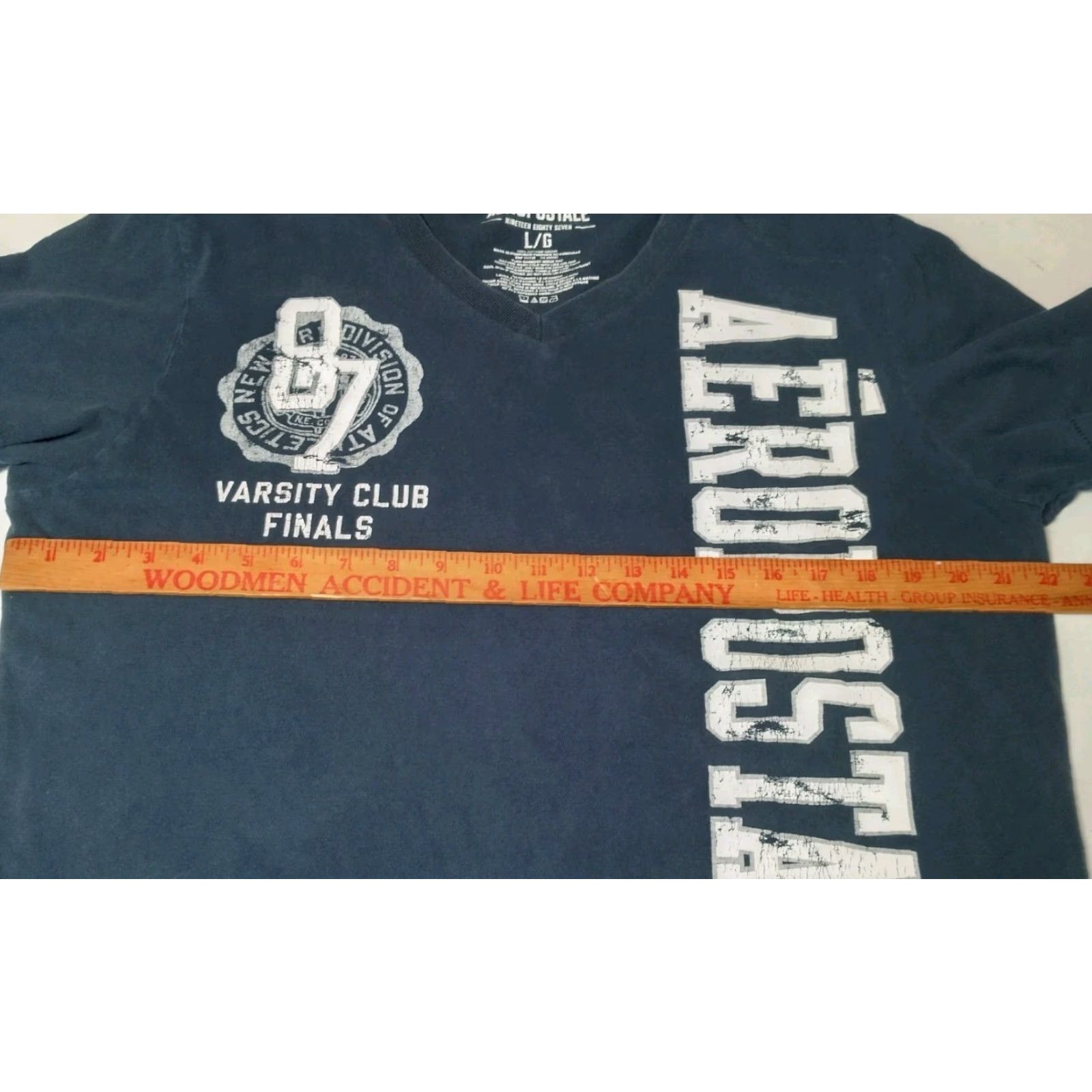 Aeropostale VINTAGE Aeropostale Shirt Men L Navy Blue V Neck Single Stitch Varsity Club Finals T-Shirt Mens Size US L / EU 52-54 / 3 - 3 Thumbnail
