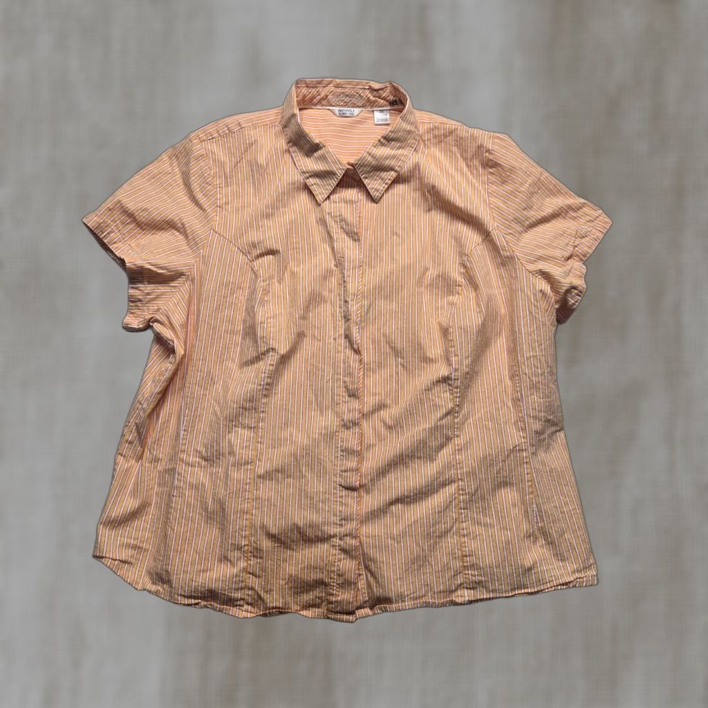Vintage Riders Shirt Button-Up Short Sleeve Orange Stripe 2X Womens Casual Shirt Size XXL / US 16-18 / IT 52-54 - 1 Thumbnail