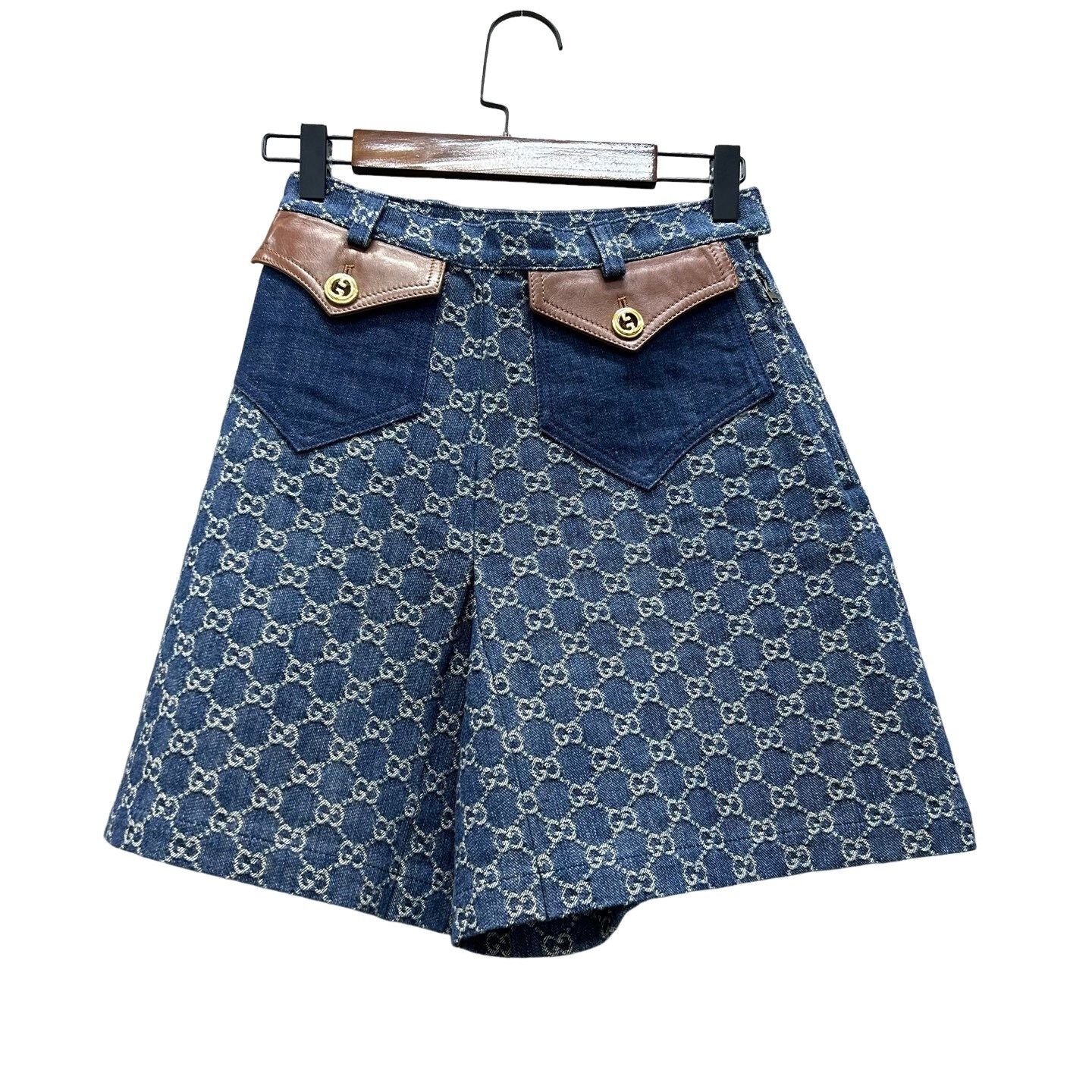 Gucci Gucci GG Denim Leather Trim Shorts Size 40 Size 27" / US 4 / IT 40 - 1 Thumbnail