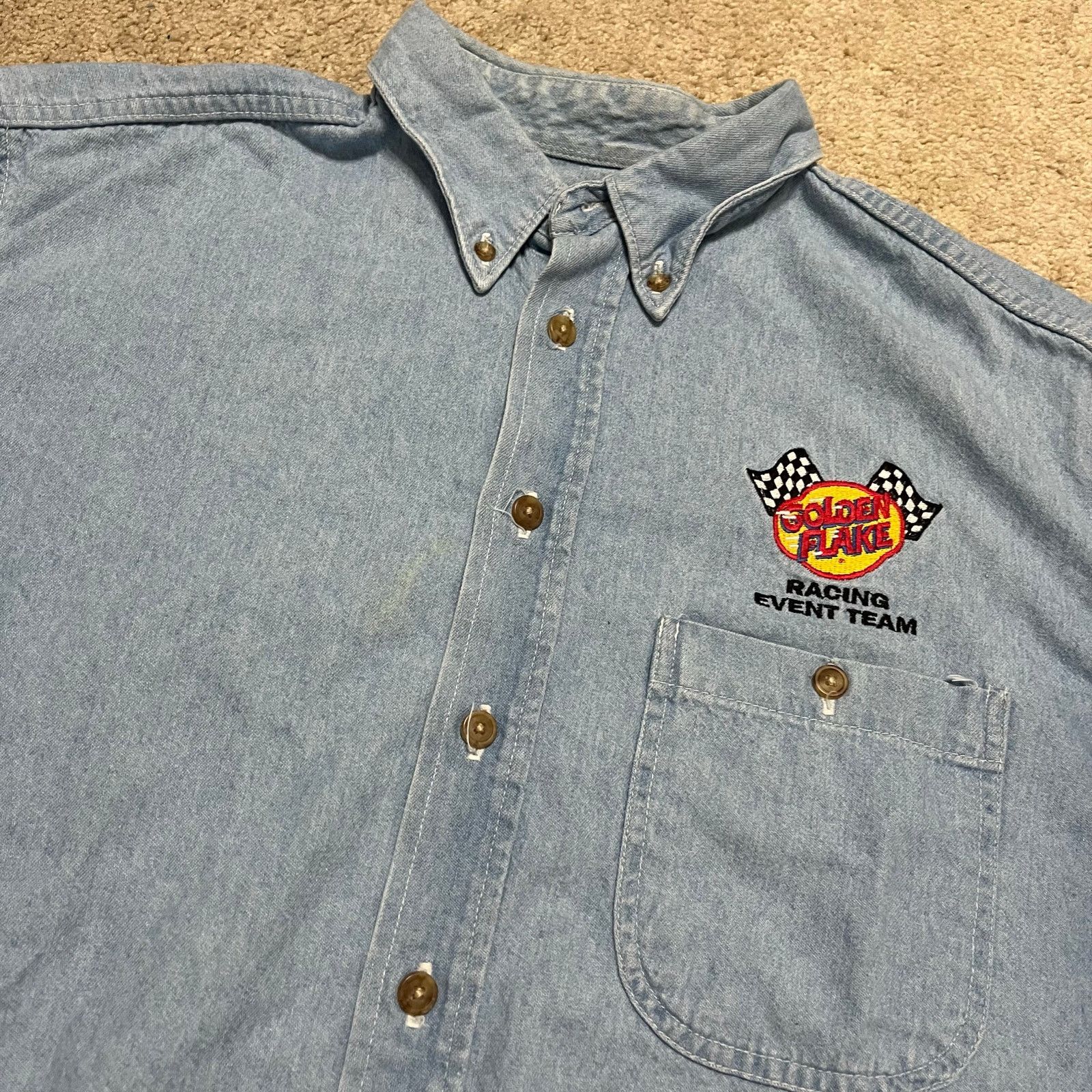 Other Vintage Golden Flake Racing Distressed Denim Button Up Large Size US L / EU 52-54 / 3 - 3 Thumbnail