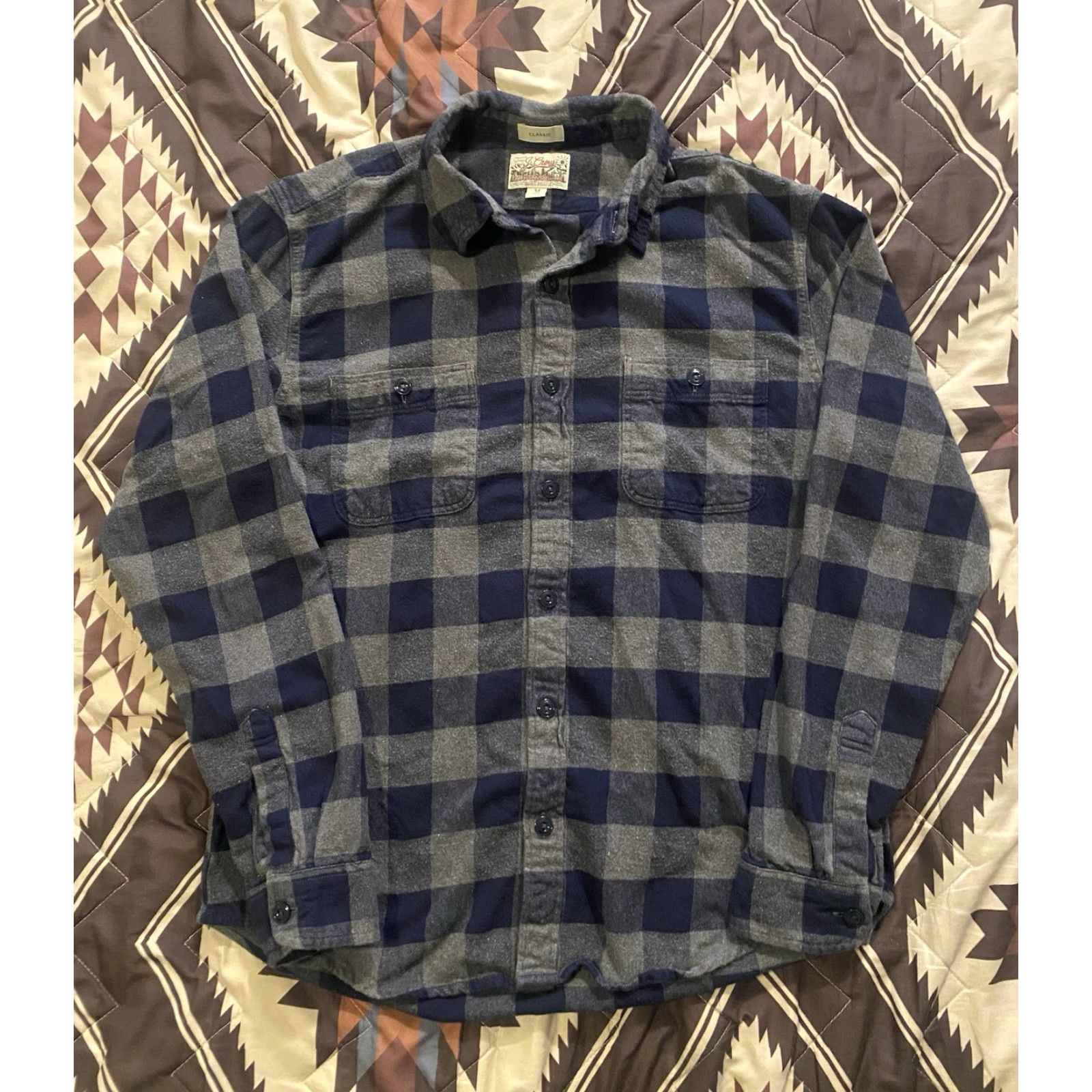 J.Crew J.CREW Shirt Plaid Button-Up Long Sleeve Blue/Gray Medium Regular Mens Vintage No Size US M / EU 48-50 / 2 - 2 Thumbnail