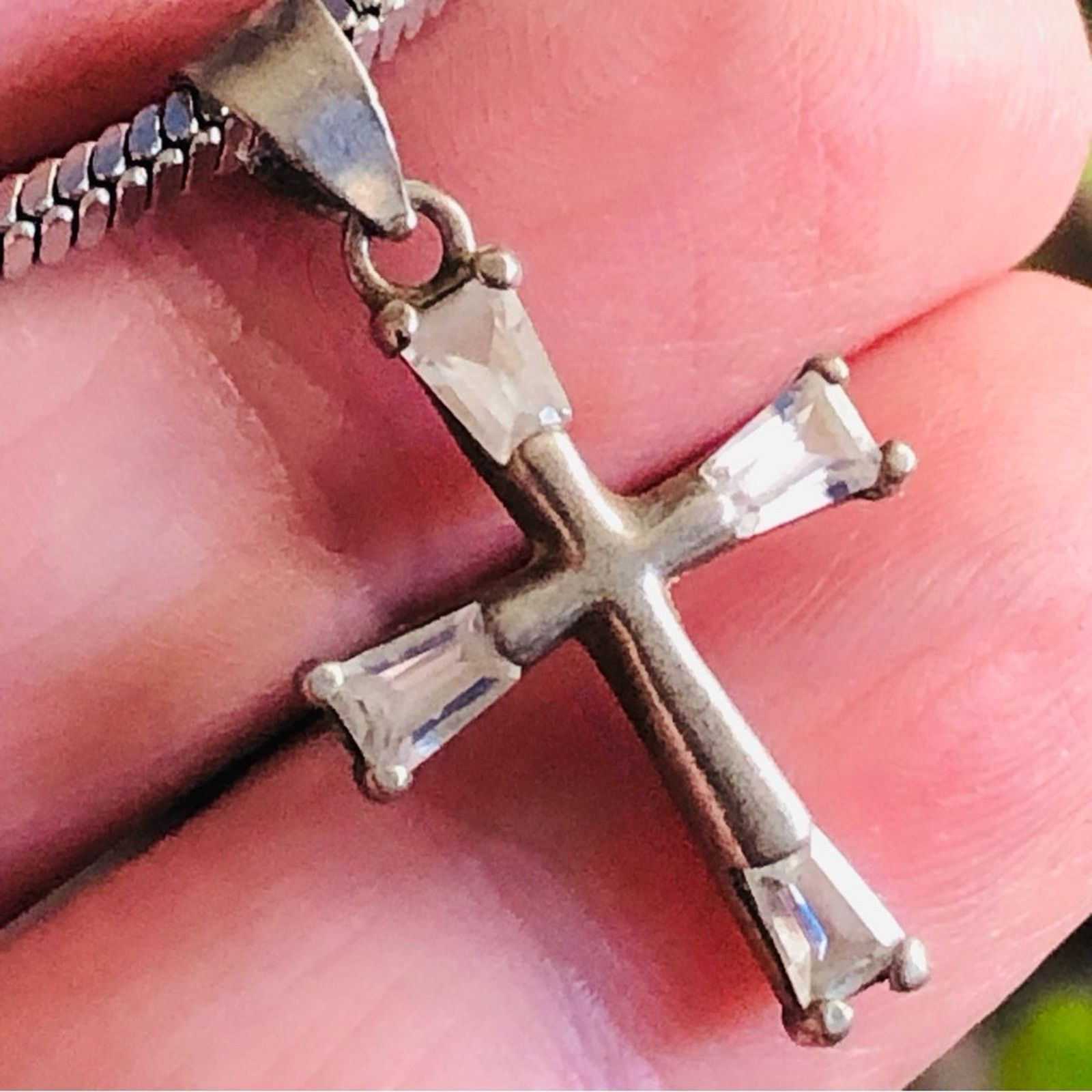 Vintage Vintage tapered baguette cubic zirconia 925 cross on chain Size ONE SIZE - 7 Thumbnail