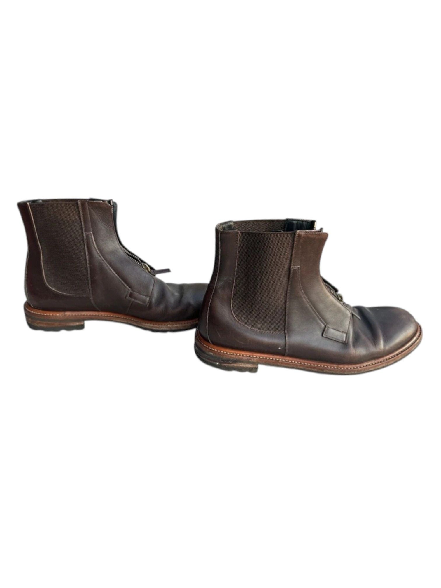 Dolce & Gabbana D&G Brown Leather Front-Zip Ankle Boots with Lug Sole Size US 11 / EU 44 - 3 Thumbnail