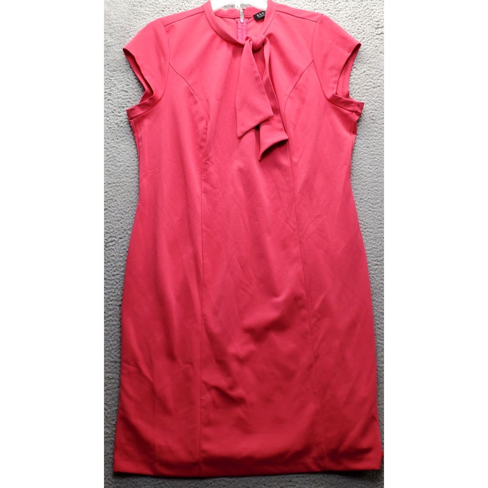 Vintage Eloquii Shift Dress Women's Size 20 Pink Stretch Cap Sleeve Tie Neck Back Zip Dress Size 3XL / US 20-22 - 2 Thumbnail