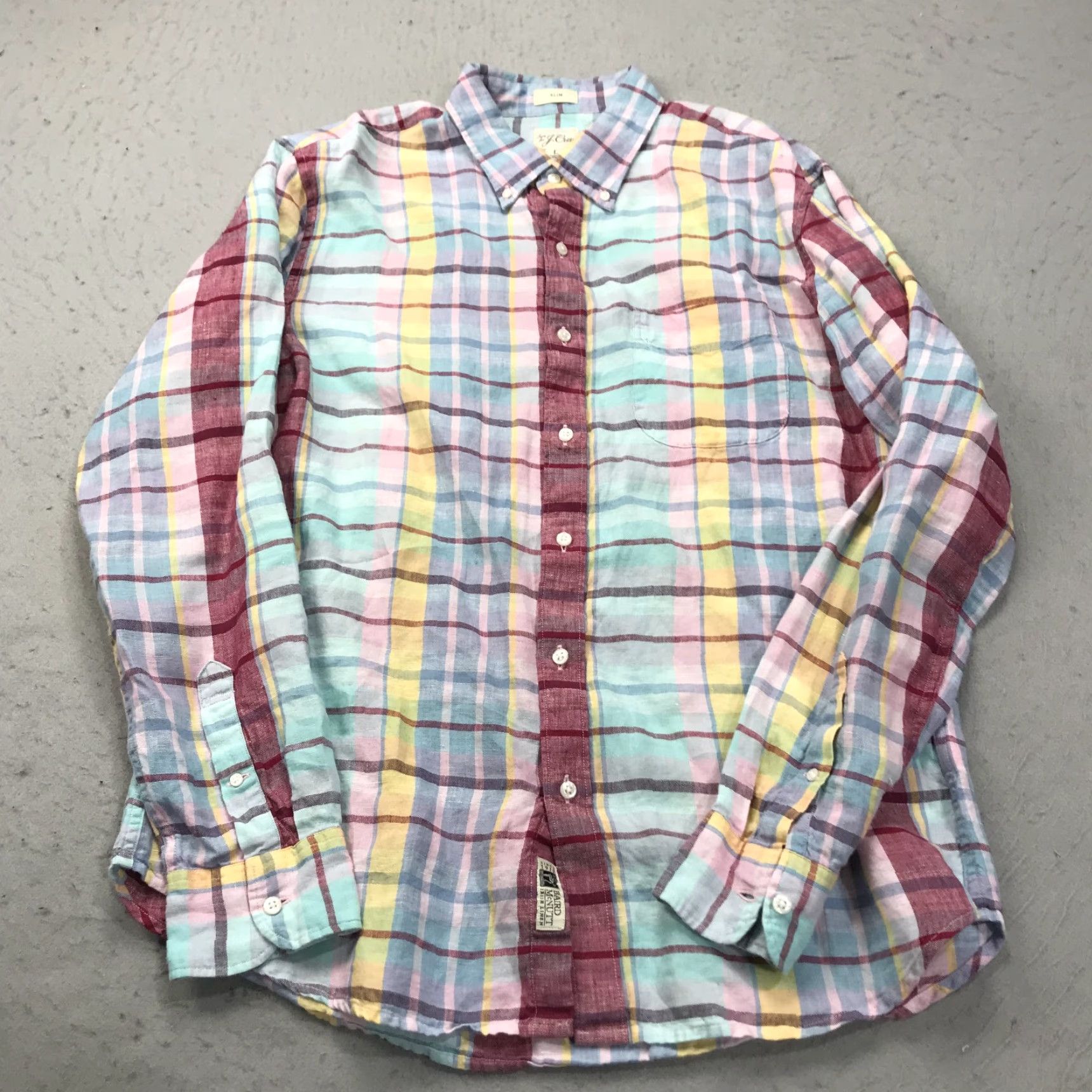 J.Crew J.CREW Shirt Mens Large Slim Colorful Plaid Irish Linen Button-Up Casual Size US L / EU 52-54 / 3 - 2 Thumbnail