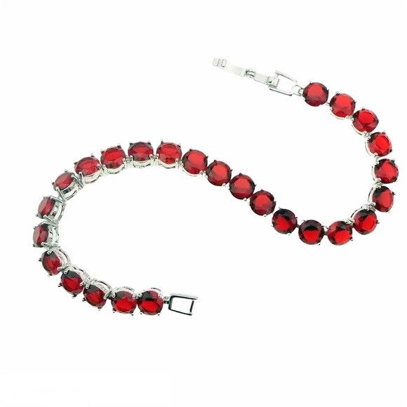 Other Bridal Red Garnet Zirconia 925 Silver Plated Bracelet Size ONE SIZE - 1 Thumbnail