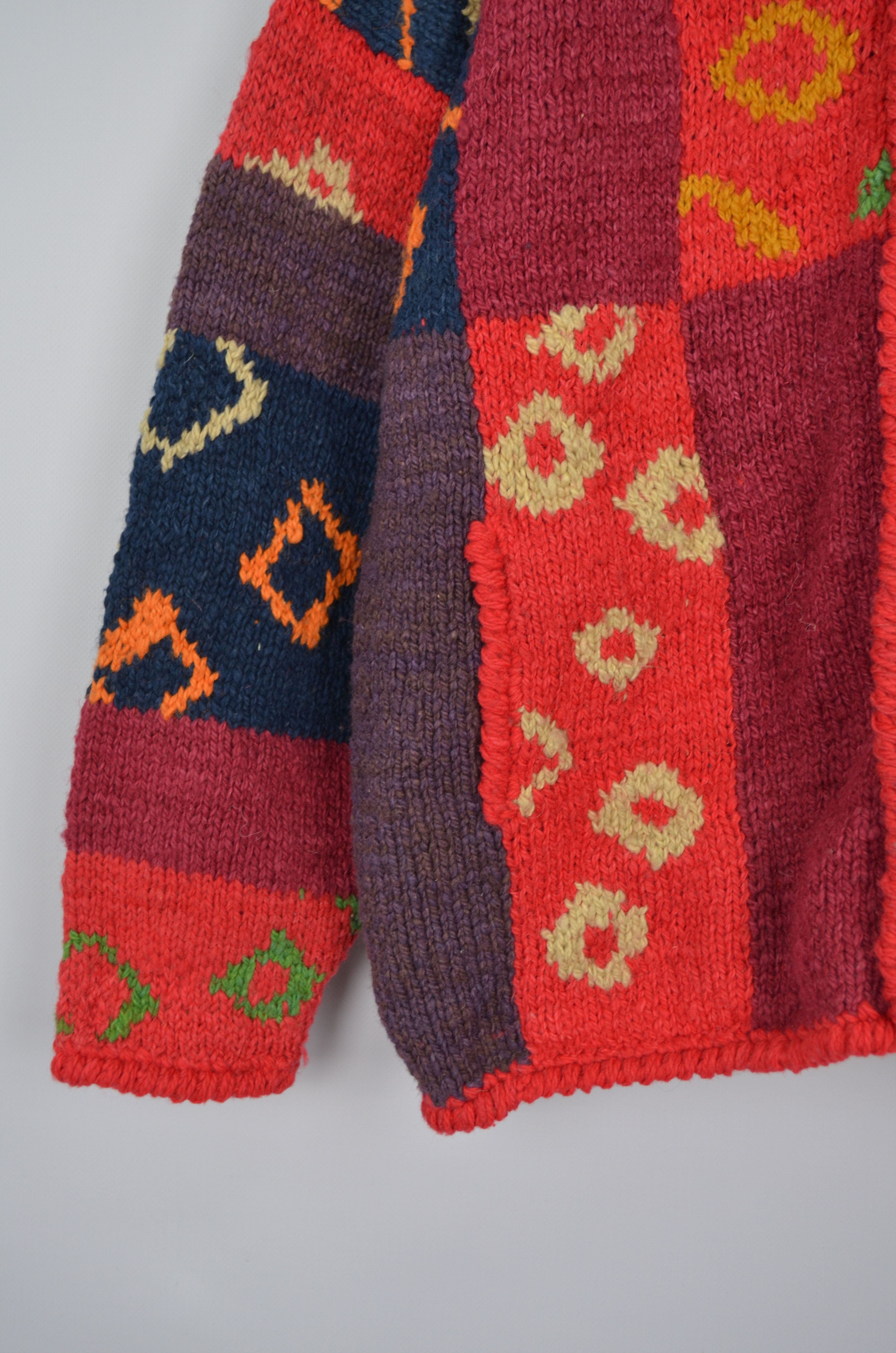 Designer × Handmade Vtg Bolivian Toshy Wool Multicolor Heavy Cardigan Sweater OS Size L / US 10 / IT 46 - 4 Thumbnail