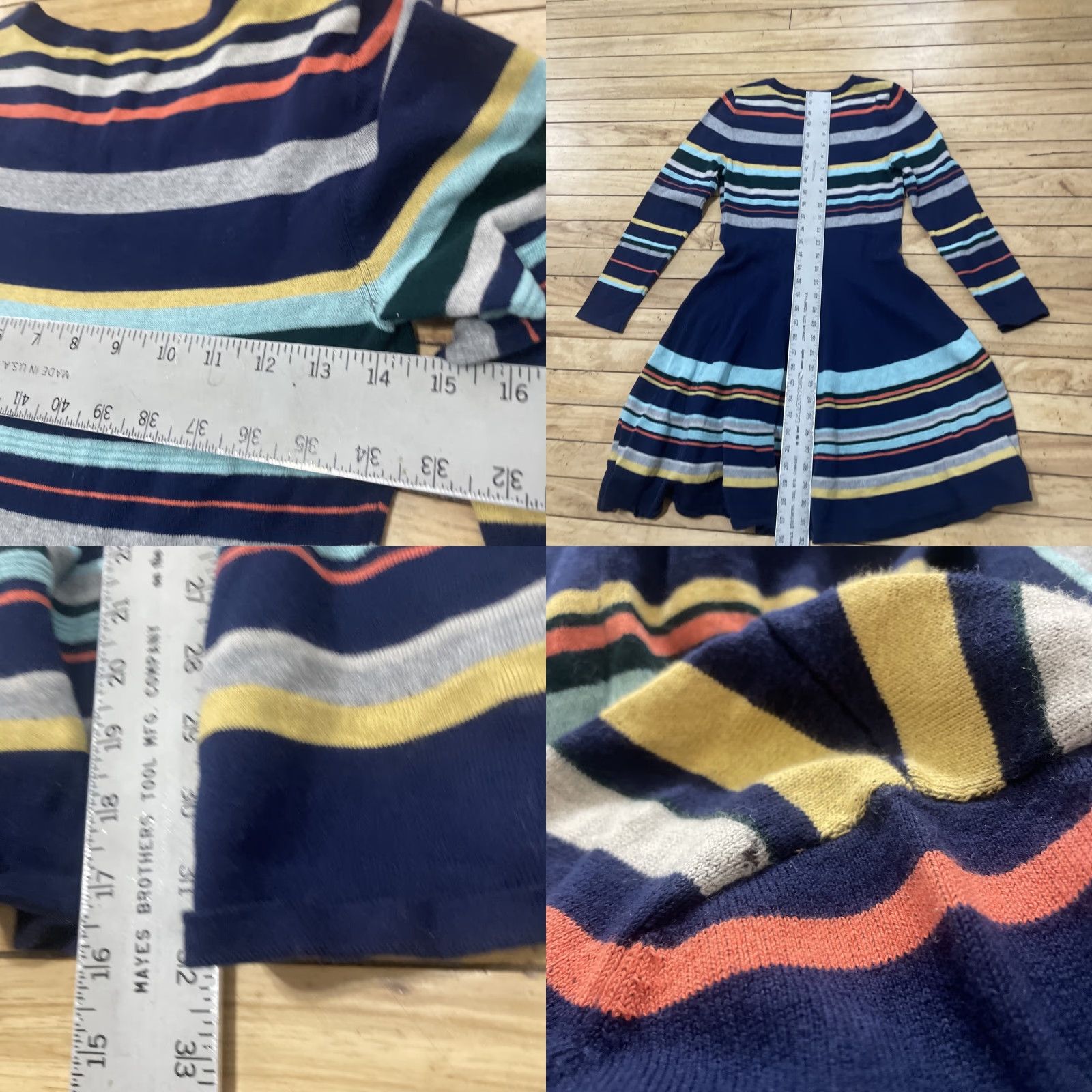 Vintage Moth Sweater Dress Women S Fit Flare Stripe Blue Merino Wool Blend Boho Cozy Dress Size S Size S / US 4 / IT 40 - 8 Thumbnail