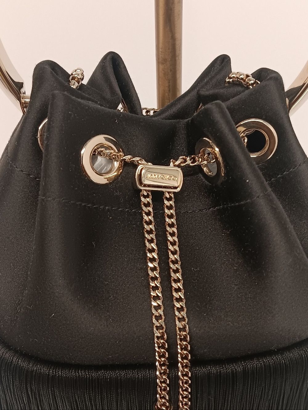 Jimmy Choo Jimmy Choo Bon Bon Small Fringed Satin Bucket Bag - Black Size ONE SIZE - 9 Thumbnail