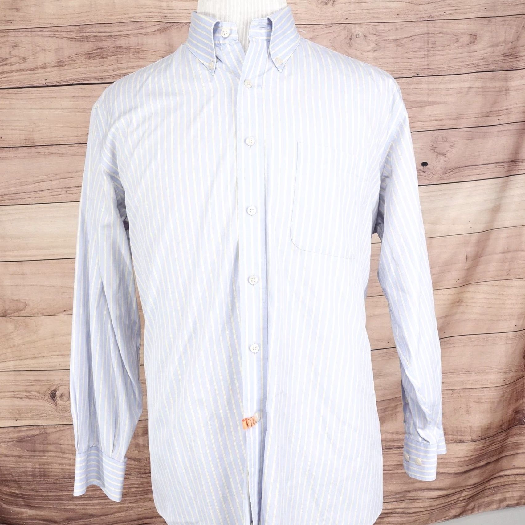 Vintage Kirkland Signature Non-Iron Dress Shirt Mens 17-33 Blue Striped Long Sleeve Button Down Size 46R - 3 Thumbnail